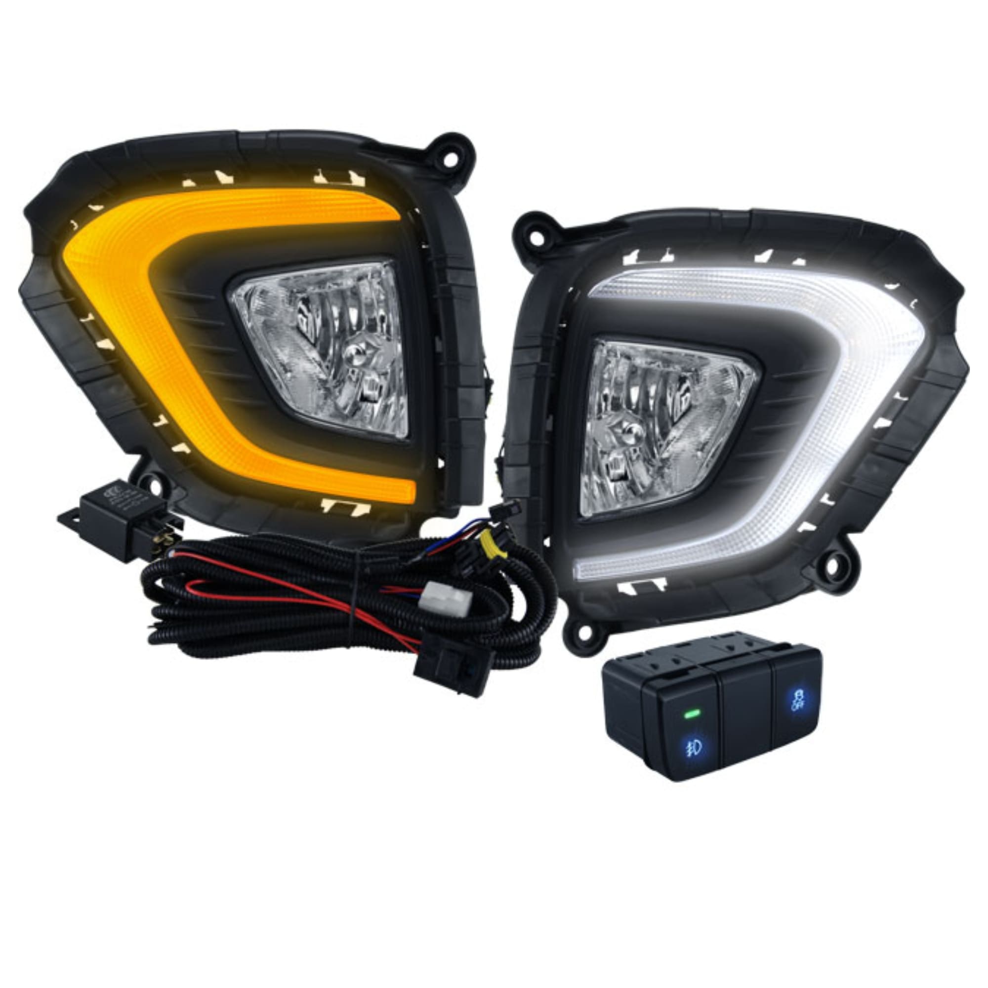Kit Farol de Milha Creta 2020 DRL Função Seta Halogena Botão Modelo Padrão Suits - STS1306HY