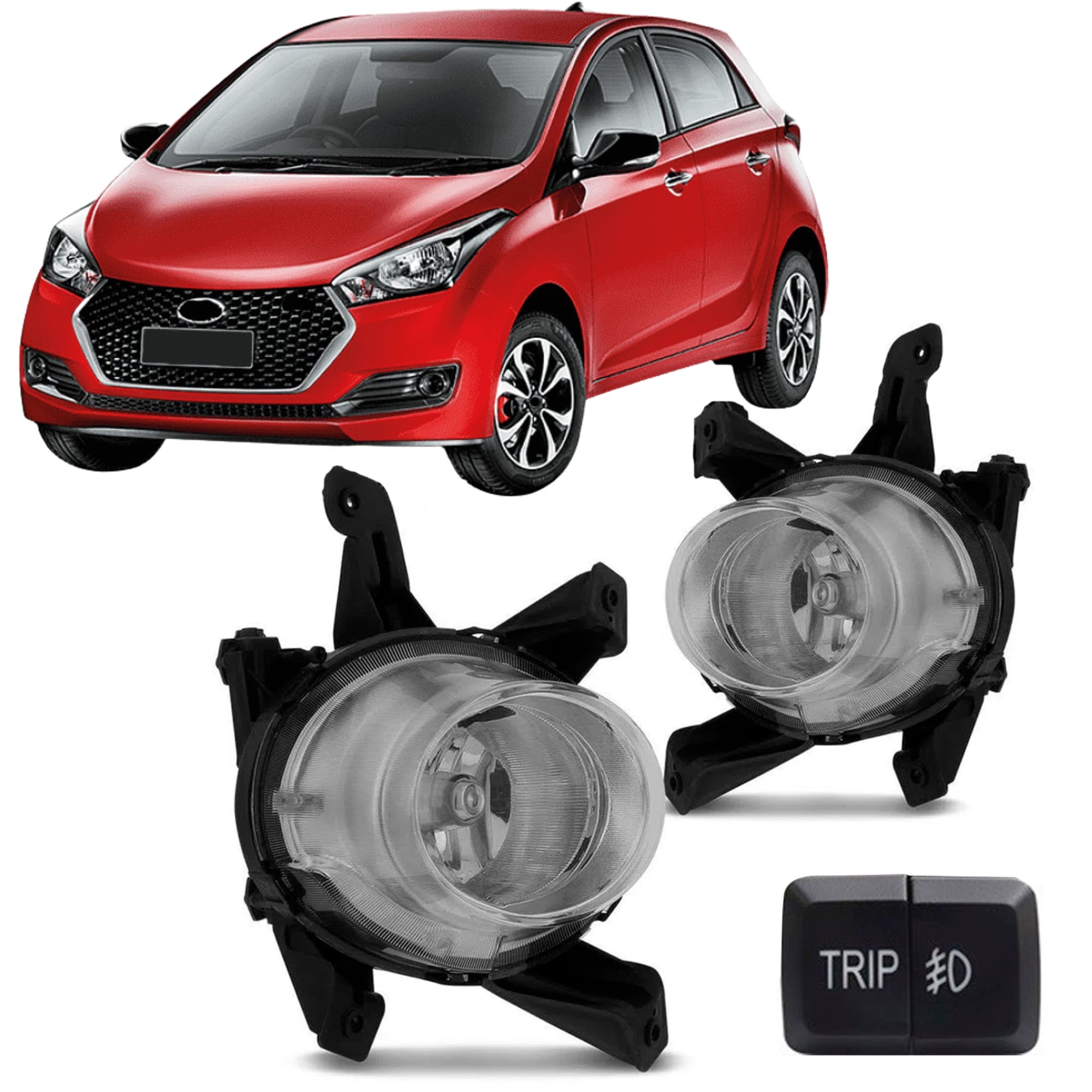 Kit Farol de Milha HB20 12/15 Moldura Preta  Botão Trip Suits - STS033HY