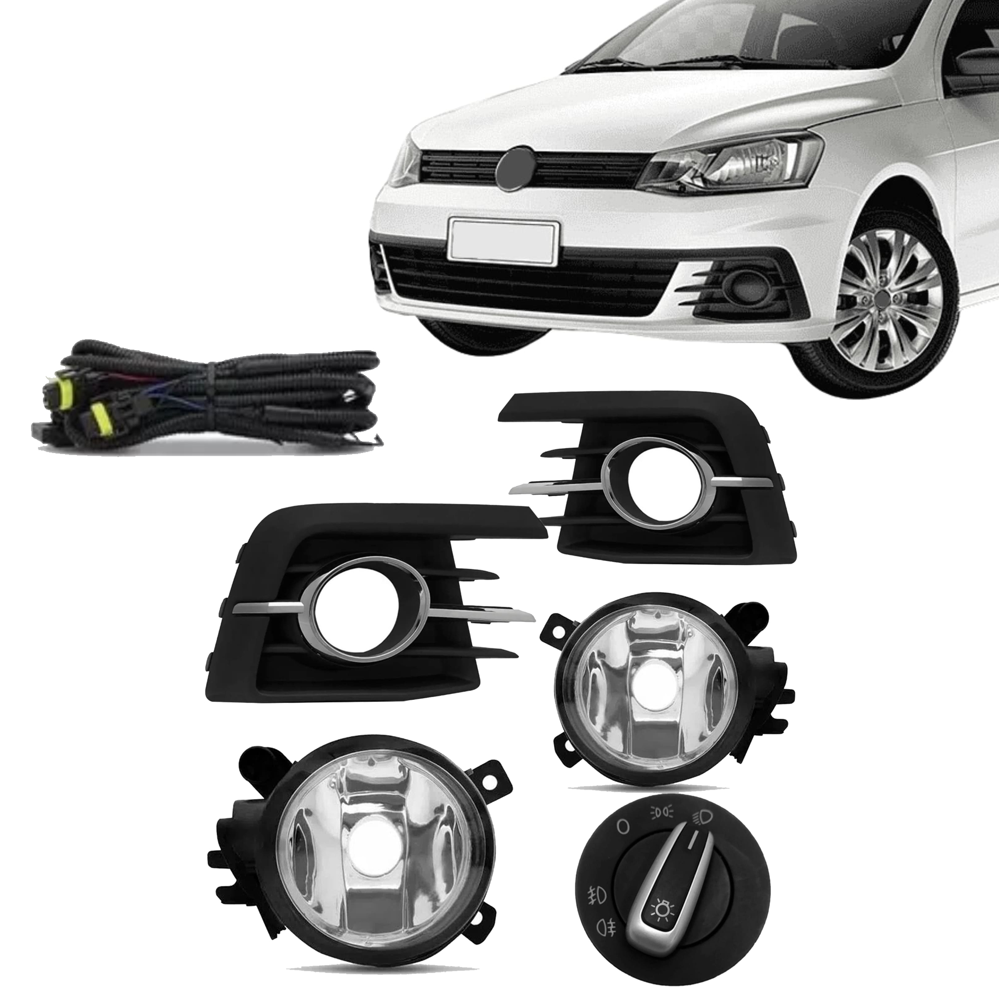 Kit Farol de Milha Gol G7 Encaixe Hb4 Moldura Cromo Botão Cromo Modelo Original Suits - STS087VW