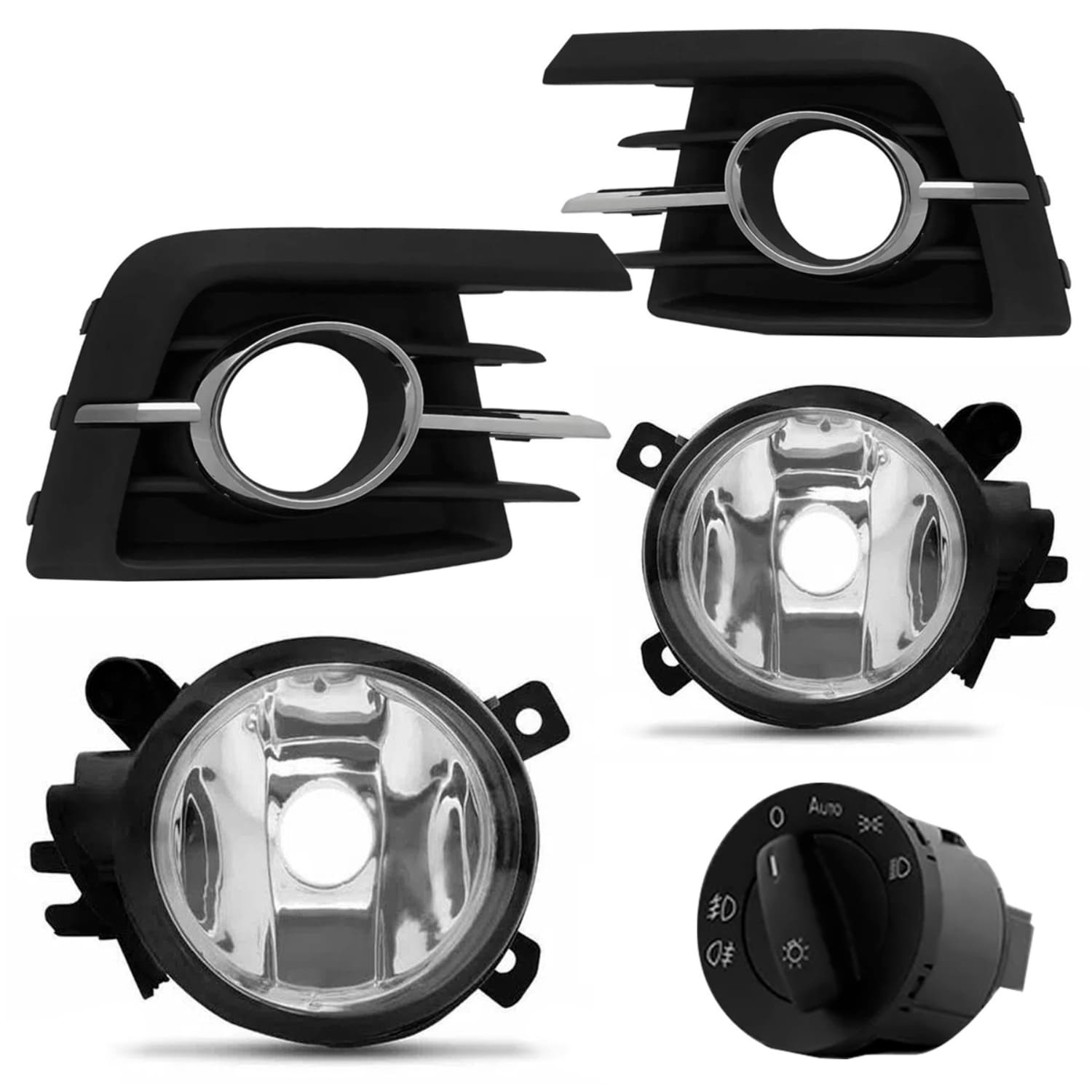 KIT Farol de Milha Gol G7 Moldura Cromo Botão Preto Modelo Padrão Suits STS084VW