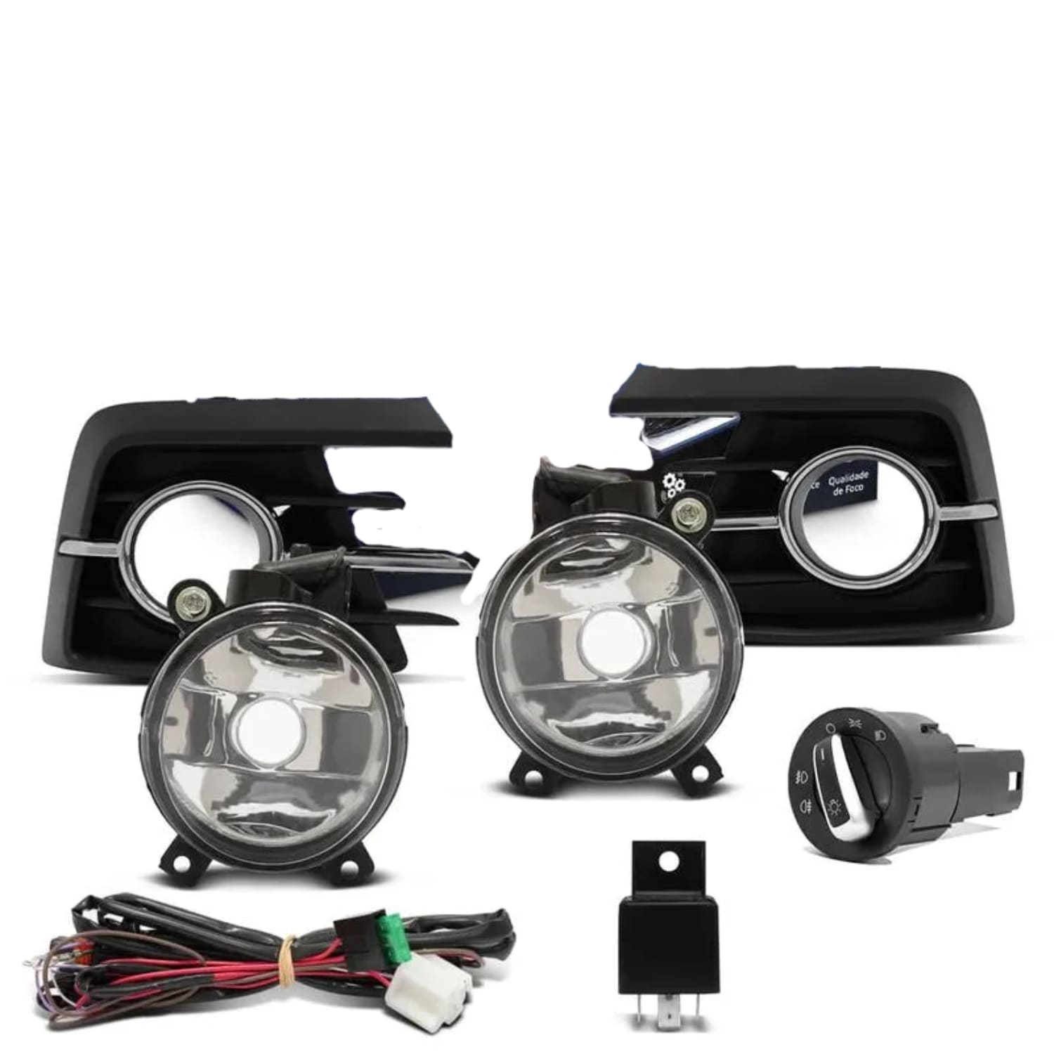 KIT Farol de Milha Gol G7 Moldura Cromo Botão Preto Modelo Padrão Suits STS084VW