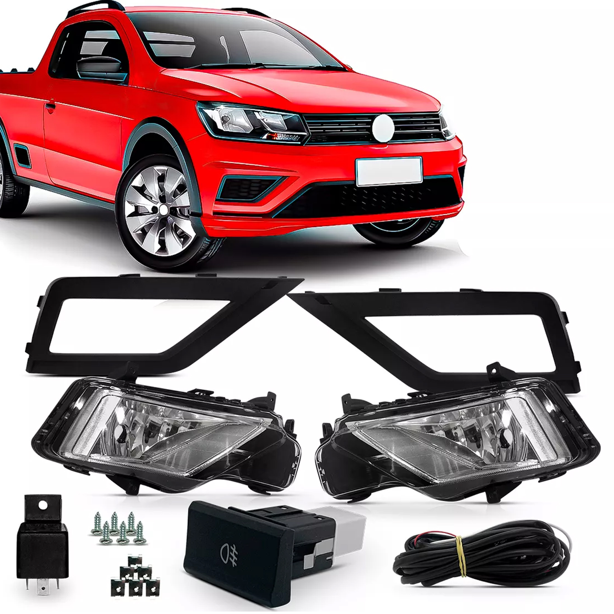 Kit Par de Milha Saveiro G7 2017 Até 2023 Robust Moldura Botão Original Suits - STS067VW