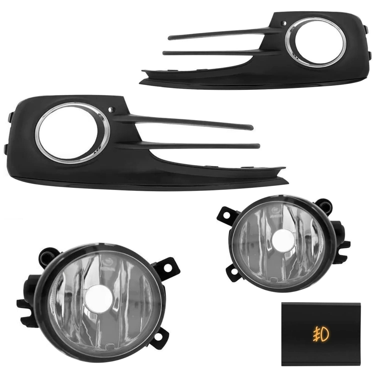 Kit Farol de Milha Fox 15/17 Moldura Cromo Botão Quadrado Modelo Original Suits - STS060VW