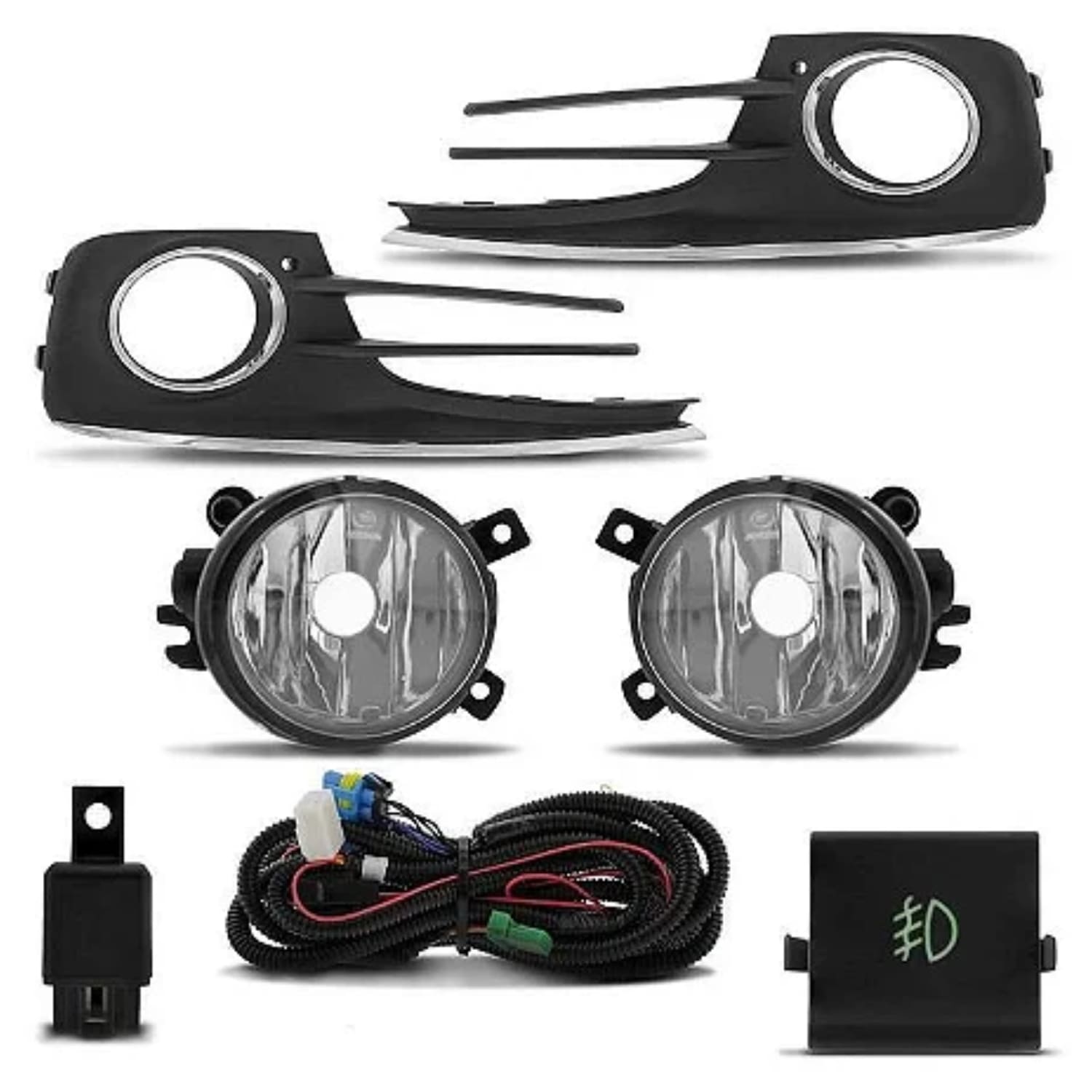 Kit Farol de Milha Fox 15/17 Moldura Cromo Botão Quadrado Modelo Original Suits - STS060VW