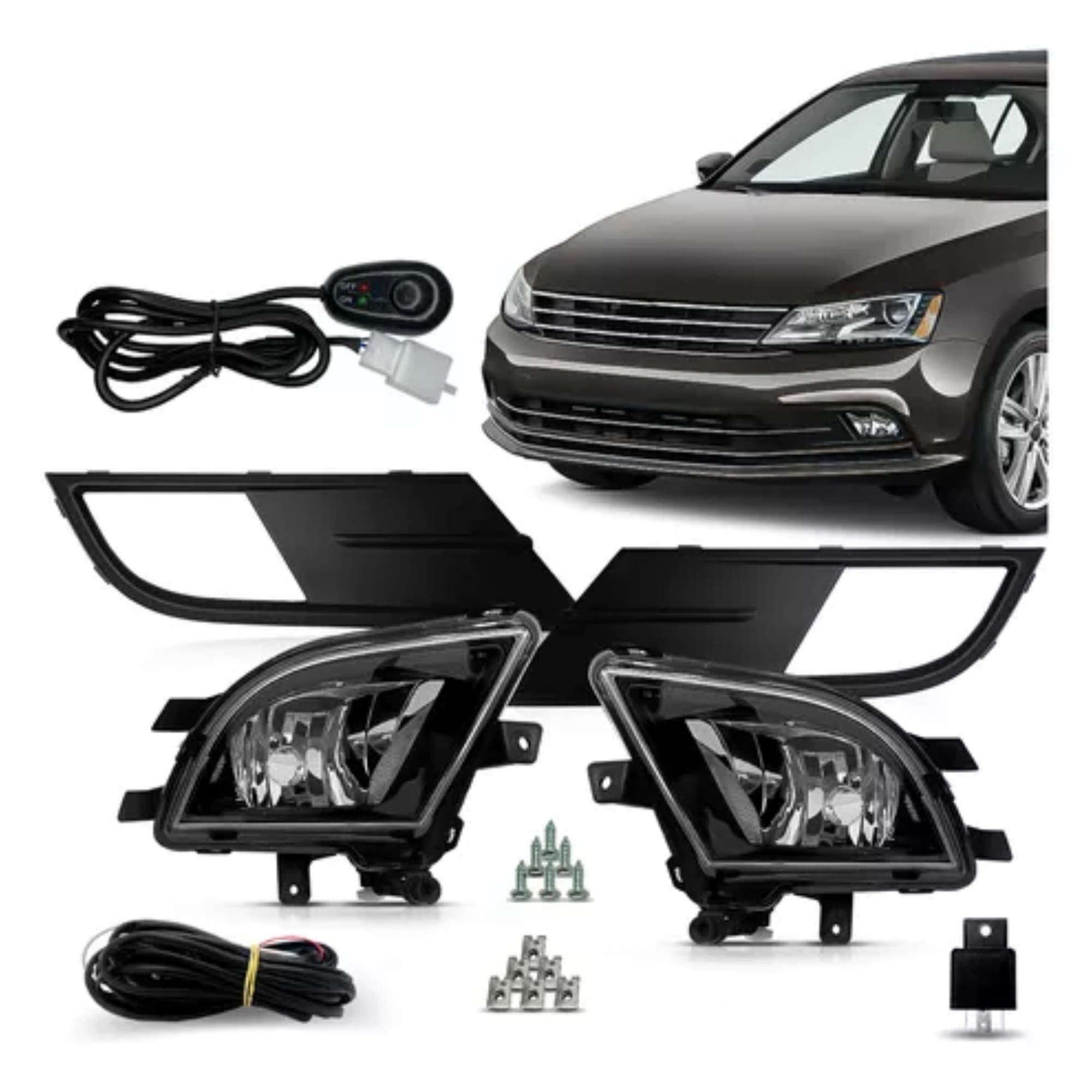 Kit Par de Milha Jetta 2016 Até 2018 Moldura Preta Botão Alternativo Colante Suits - STS069VW