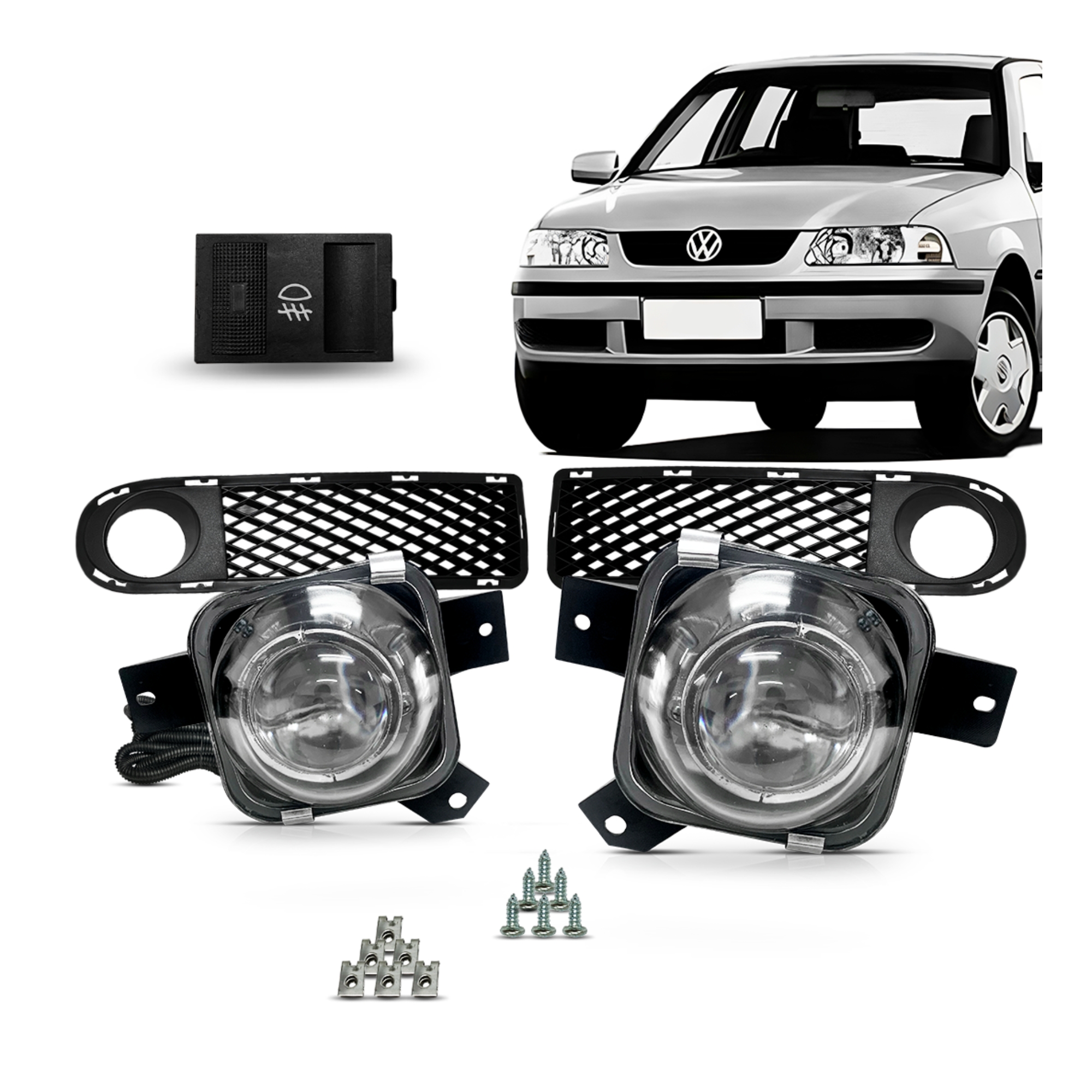 Kit Farol De Milha Gol G3 1999 2000 2001 2002  2 Molduras 1 Botão Modelo Original - Suits STS055VW