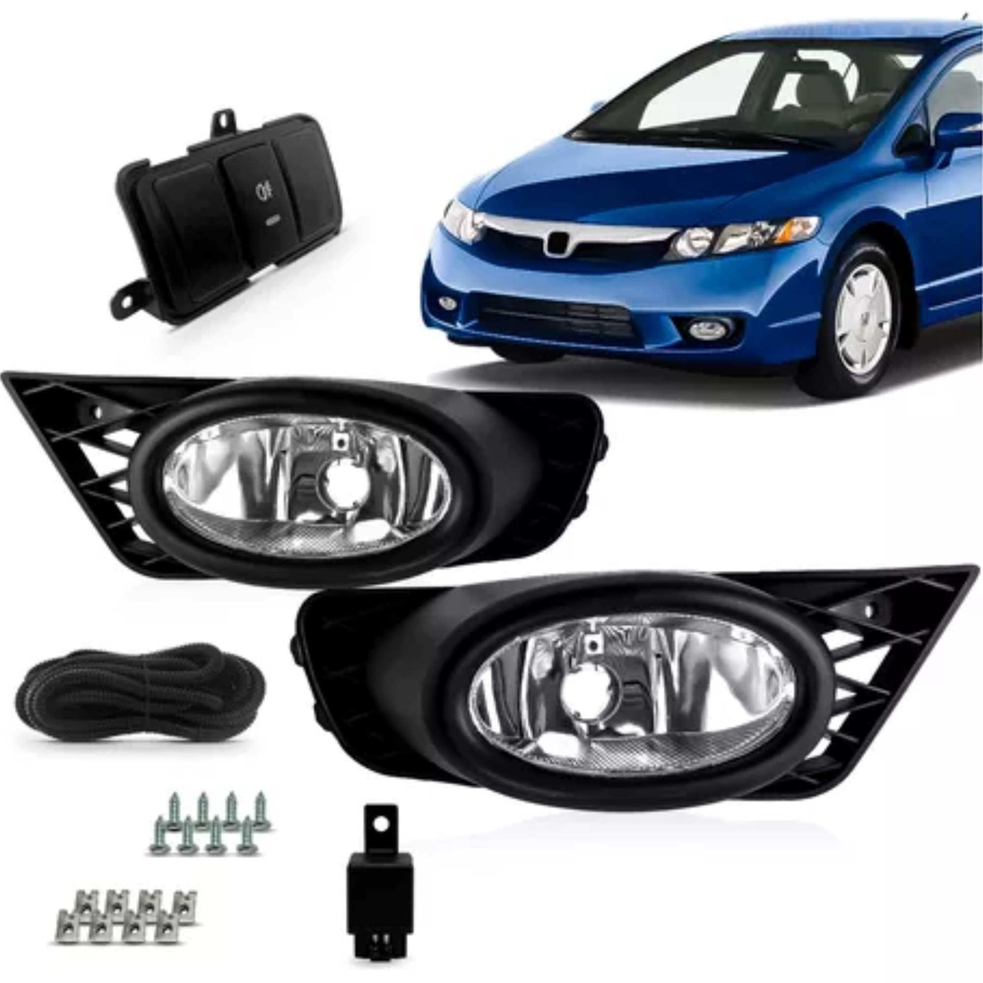 Kit Par Farol de Milha Civic 2009 até 2011 Moldura Preta Botão Modelo Original Suits - STS208HD