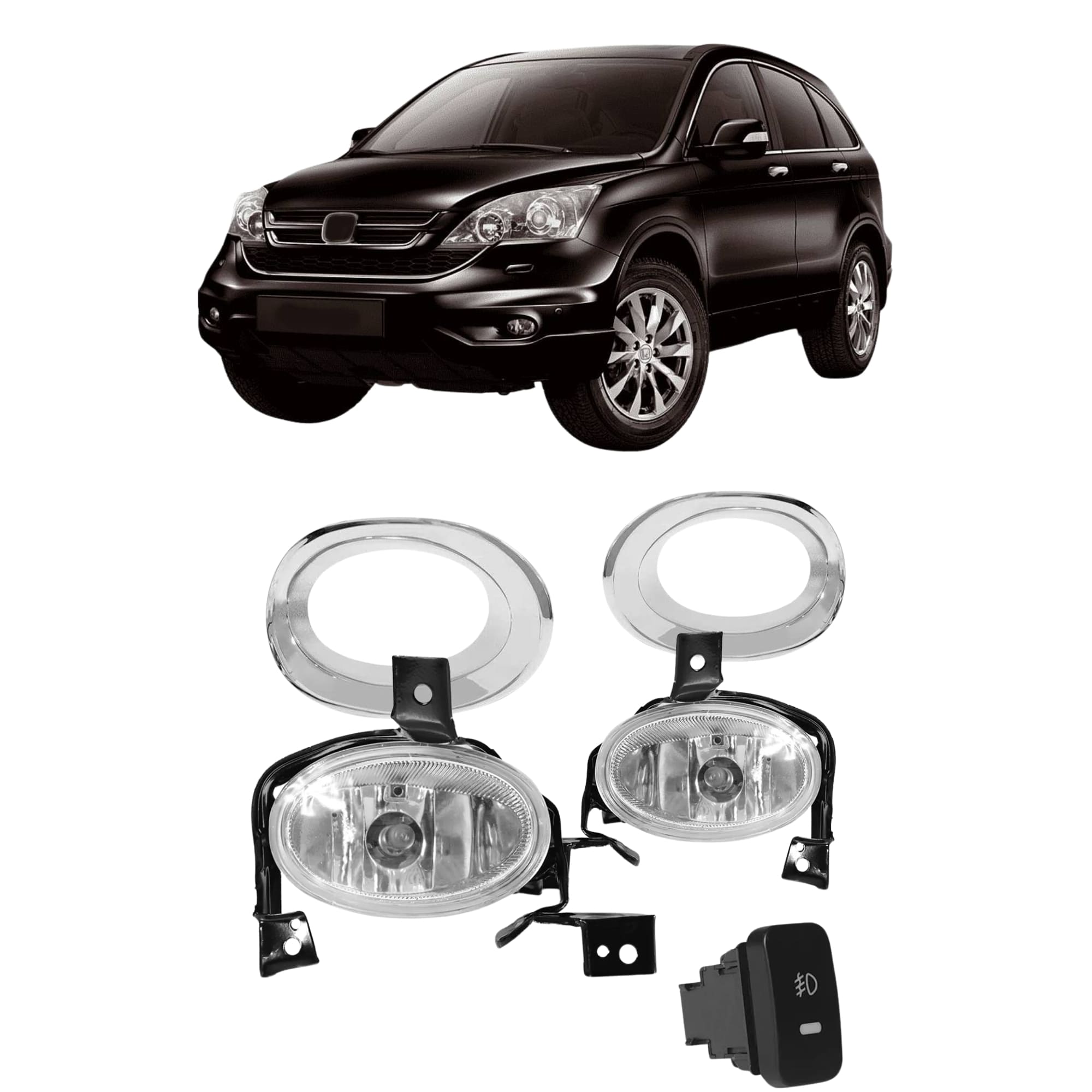 Kit Par Farol de Milha CRV 2010 Até 2011 Moldura Cromo Botão Modelo Original Lente Policarbonato Suits - STS220HD