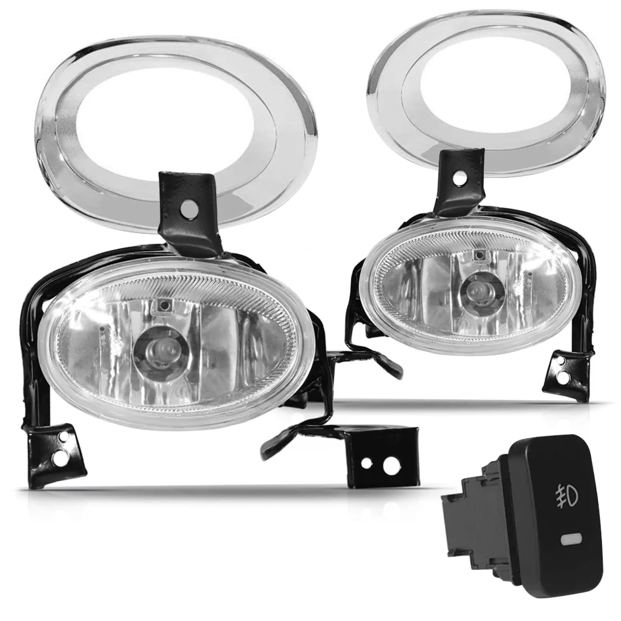 Kit Par Farol de Milha CRV 2010 Até 2011 Moldura Cromo Botão Modelo Original Lente Policarbonato Suits - STS220HD