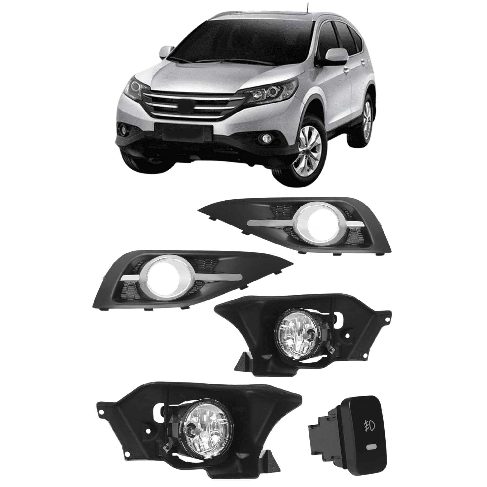 Kit Farol de Milha CRV 2012 Até 2015 Moldura Cromo Botão Original Suits - STS213HD