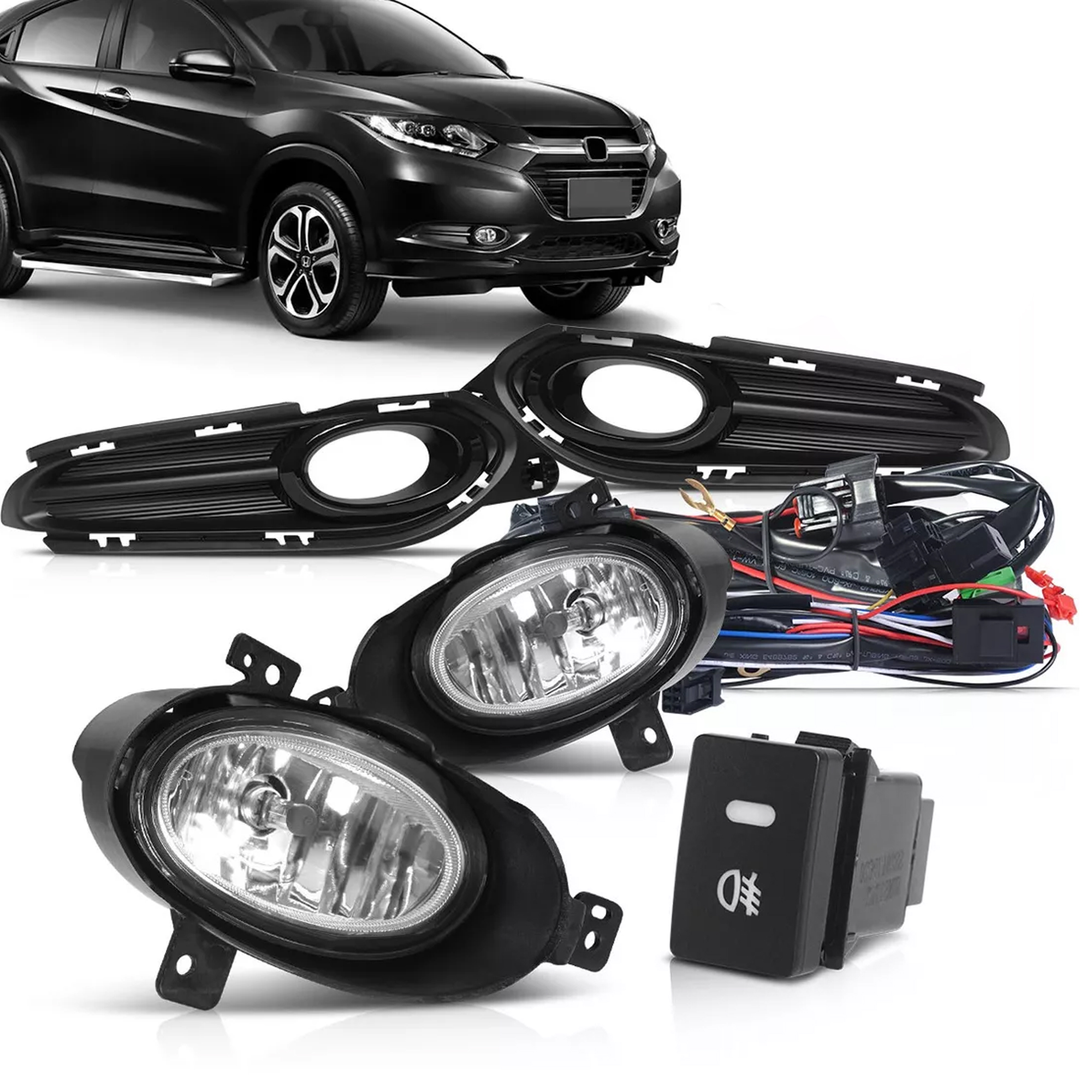 Kit Farol De Milha HRV 2015 Moldura Cromo Botão Modelo Original - Suits STS224HD