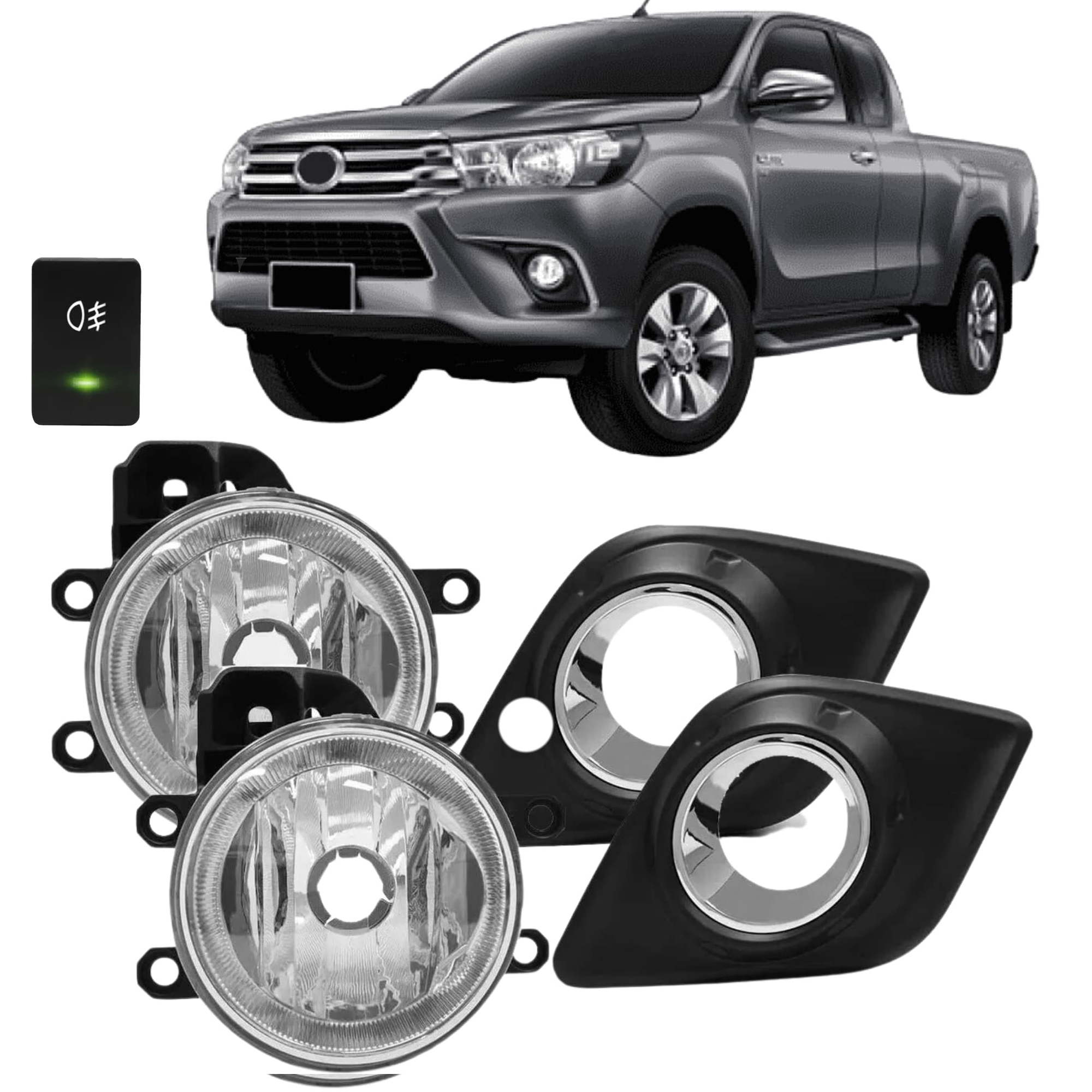 Kit Farol de Milha Hilux 16/18 Moldura Cromo Botão Modelo Original Suits - STS518TA