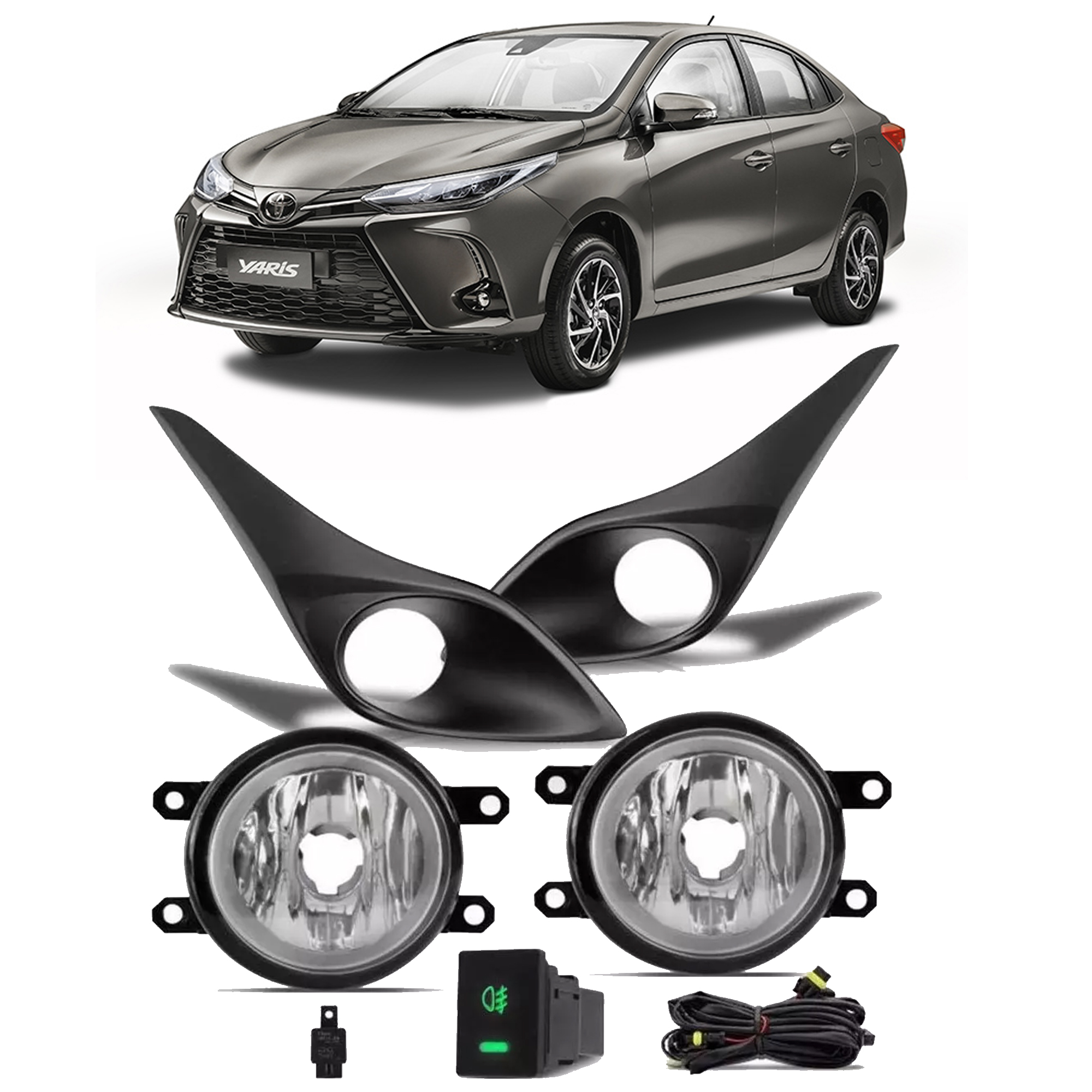 Kit Farol de Milha Yaris 2018 botão Original Moldura Preta  -  Suits STS529TA