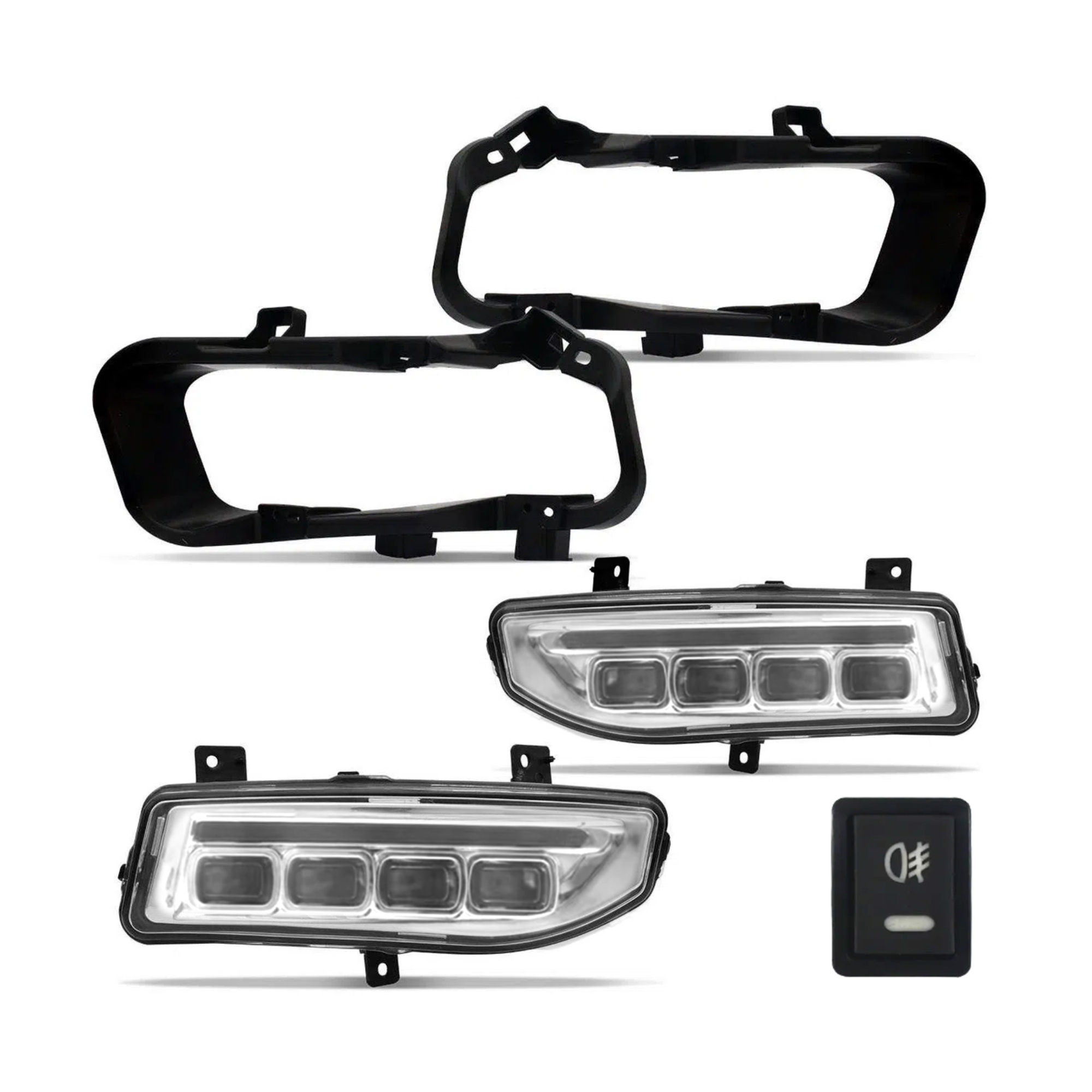 Kit Farol de Milha Kicks 2016 a 2019 Moldura Botão Original Suits - STS320NS