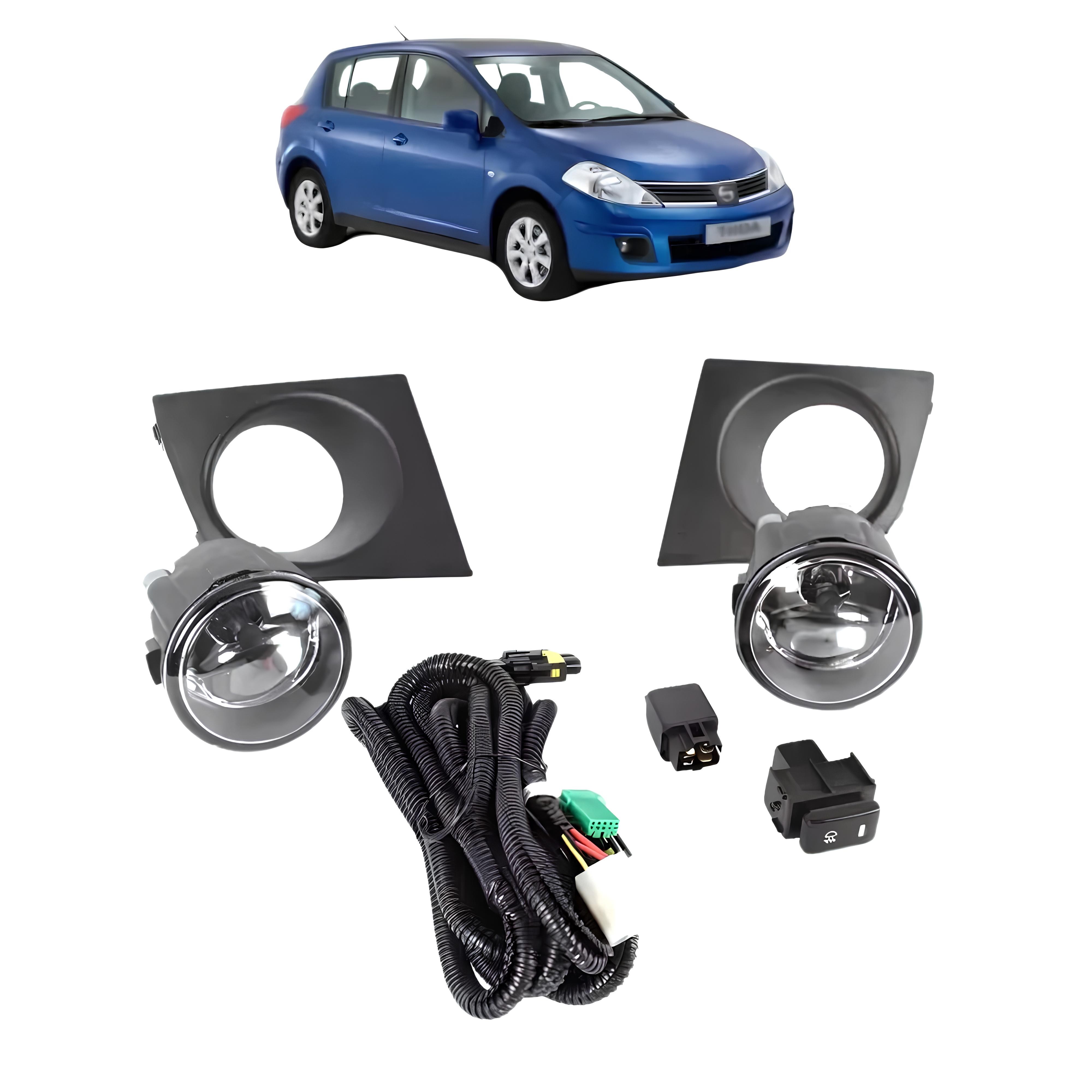 Kit Farol de Milha Tiida 2009 a 2013 Moldura Preta Botão Modelo Original Suits - STS306NS