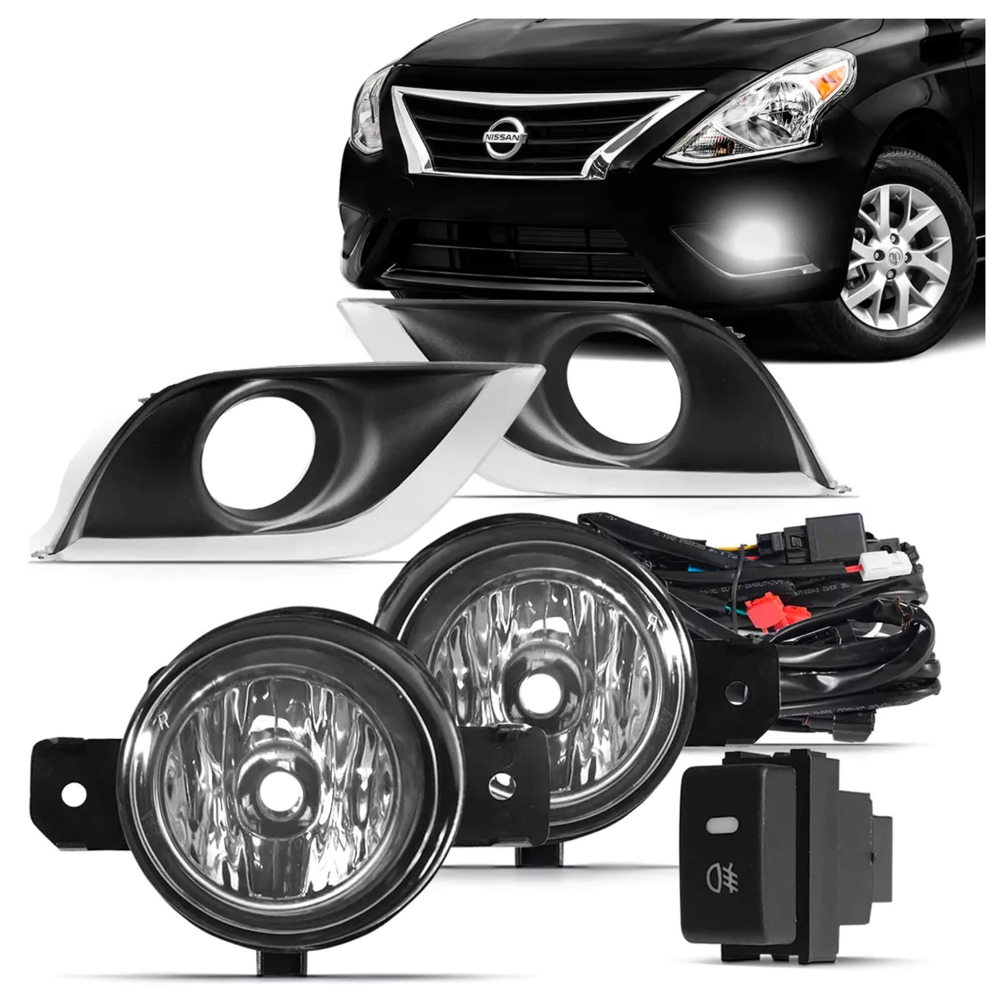 Kit Farol de Milha Nissan Versa 2015 a 2019 Moldura Cromo Botao Modelo Original Suits - STS316NS