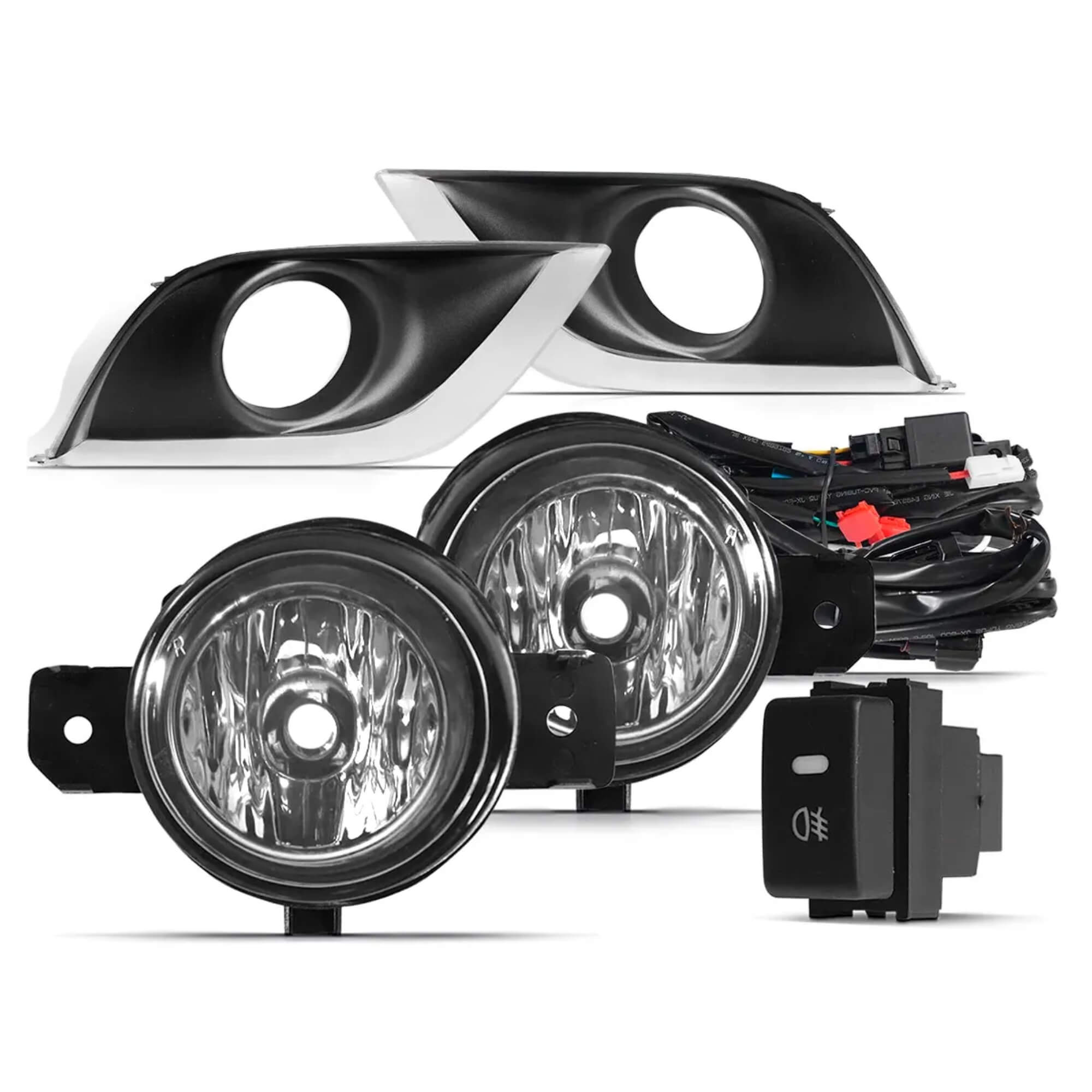 Kit Farol de Milha Nissan Versa 2015 a 2019 Moldura Cromo Botao Modelo Original Suits - STS316NS