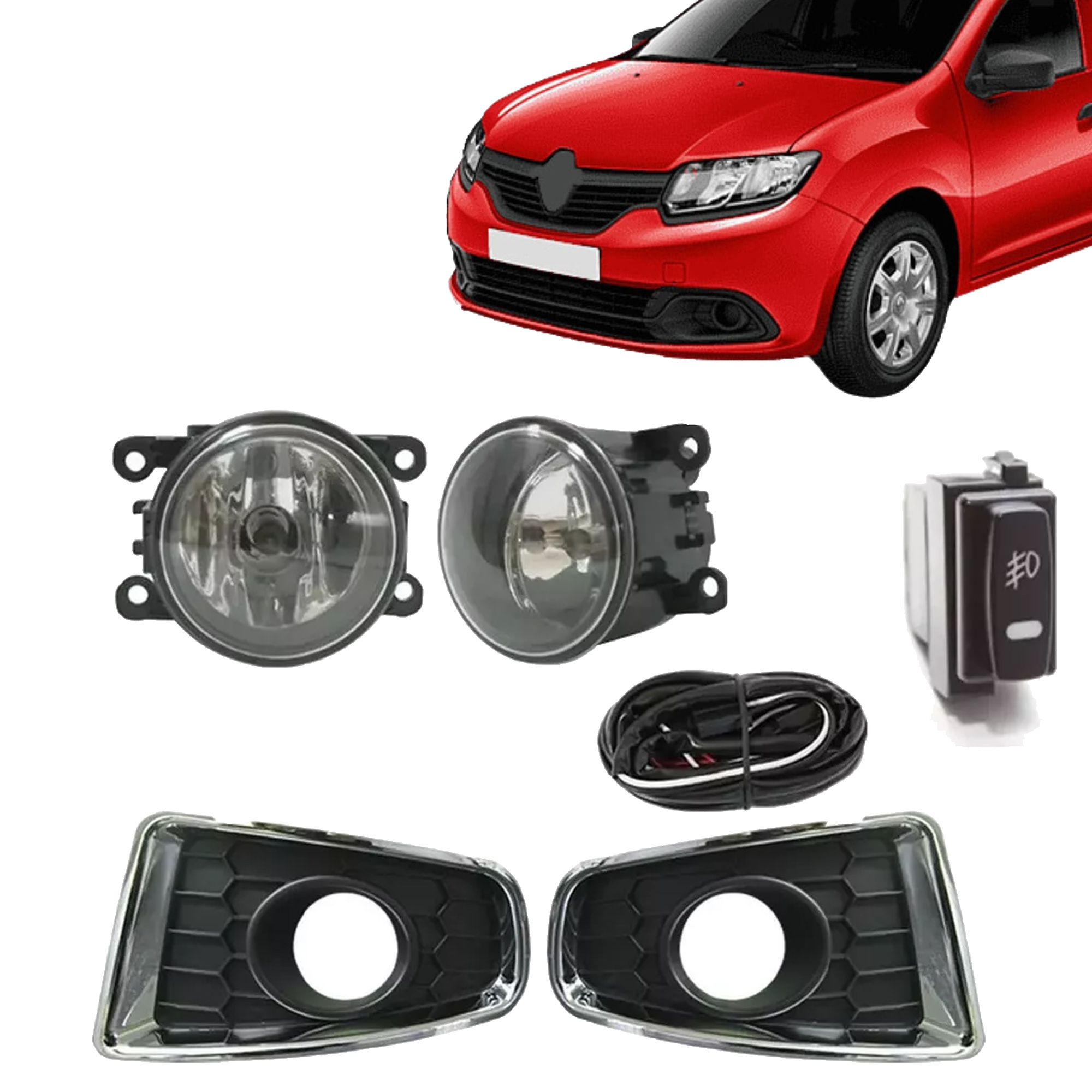 Kit Farol de Milha Sandero 11/14 Moldura Cromo Botão Modelo Original  Suits - STS902RN