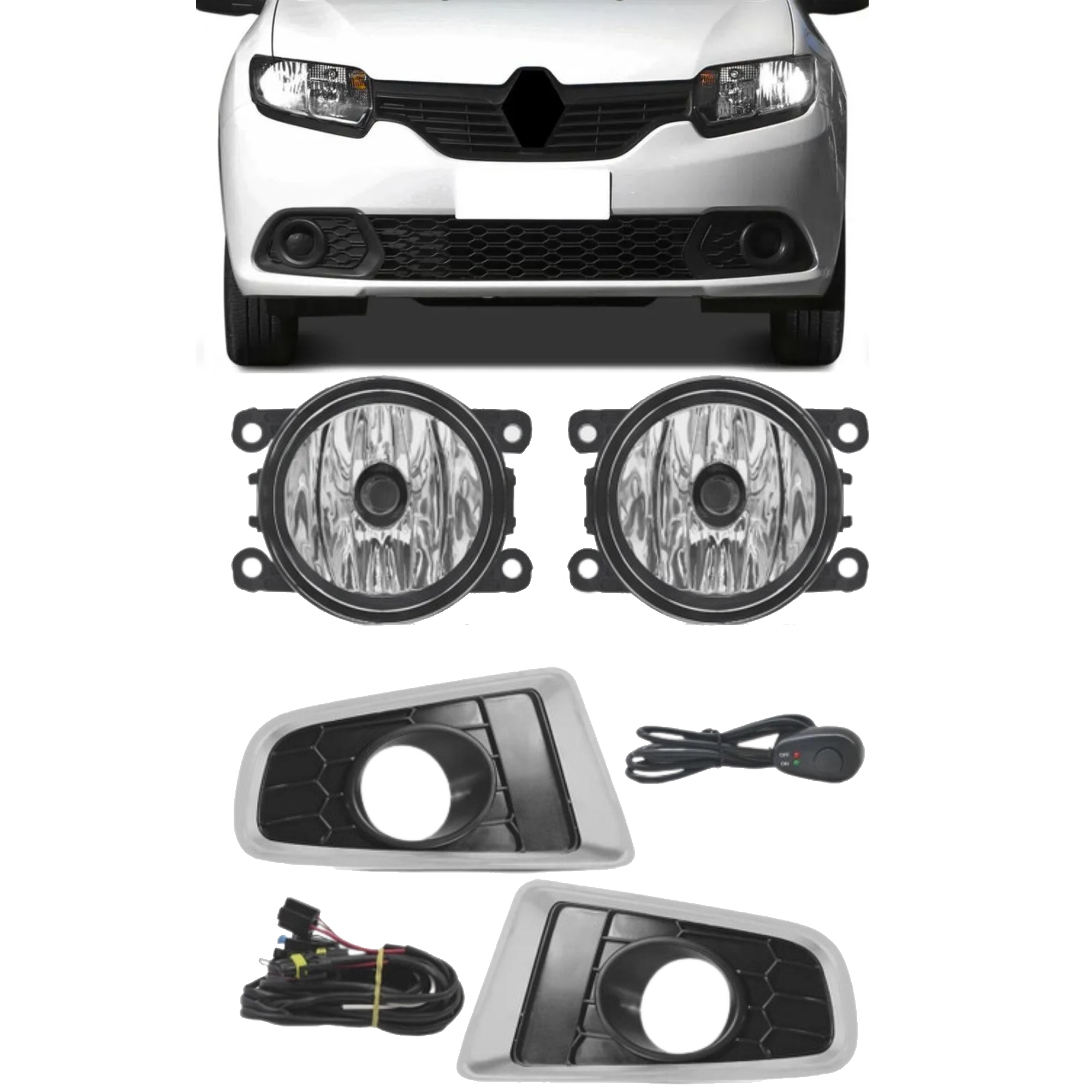 Kit Farol de Milha Sandero 2012/2014 Molduras Cromadas Chicote Elétrico Alternativo Suits - STS903RN