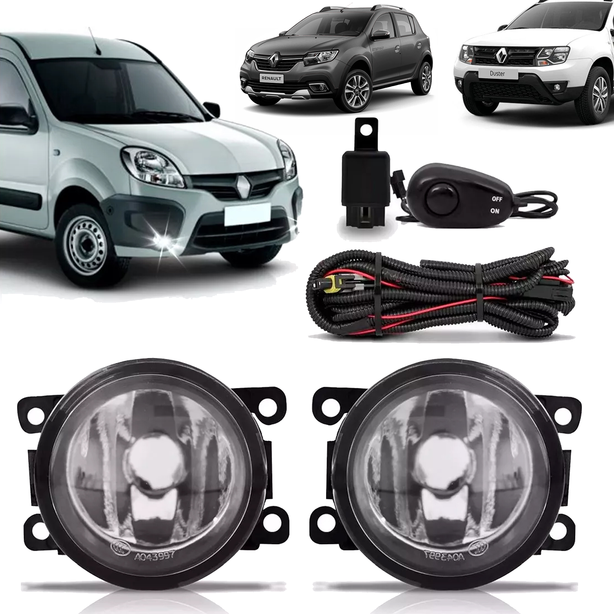 Kit Farol de Milha Logan Sandero Orochi Vidro Moldura Botão Alternativo Colante Suits - STS905RN-V