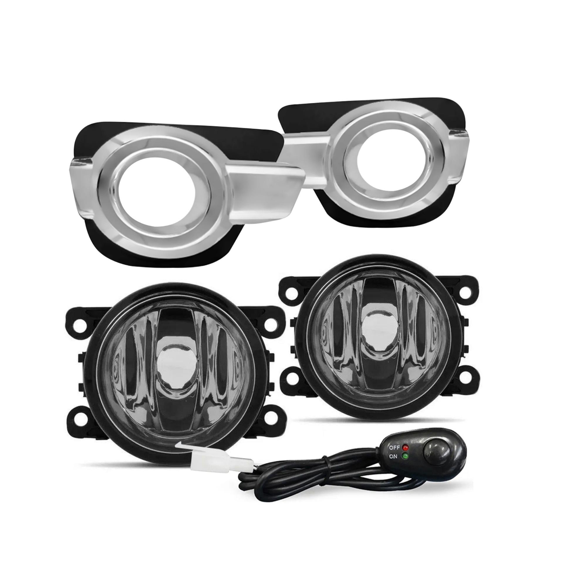 Kit Farol de Milha Kwid 2017 a 2020 Moldura Cromo Botão Alternativo Colante Suits - STS912RN