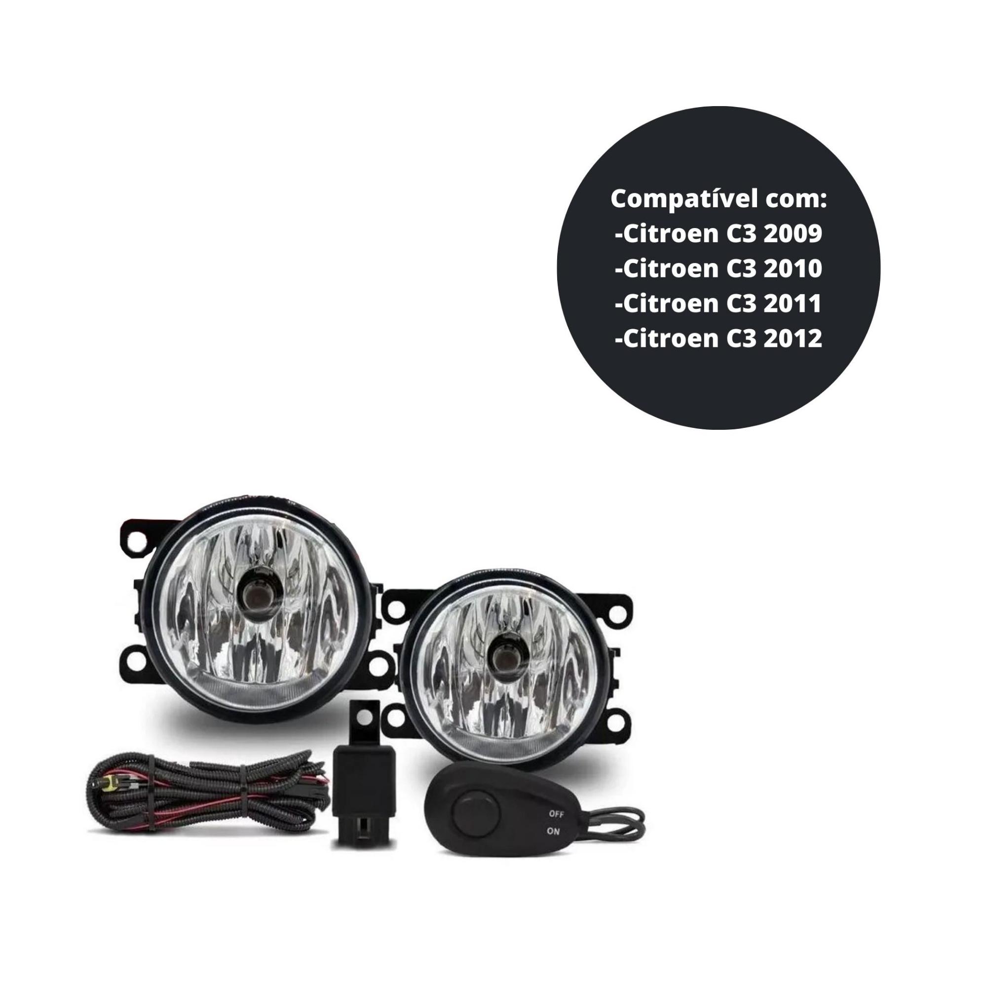 Kit Farol de Milha C3 2009 a 2012 com Botão Alternativo Colante Suits - STS1101CT