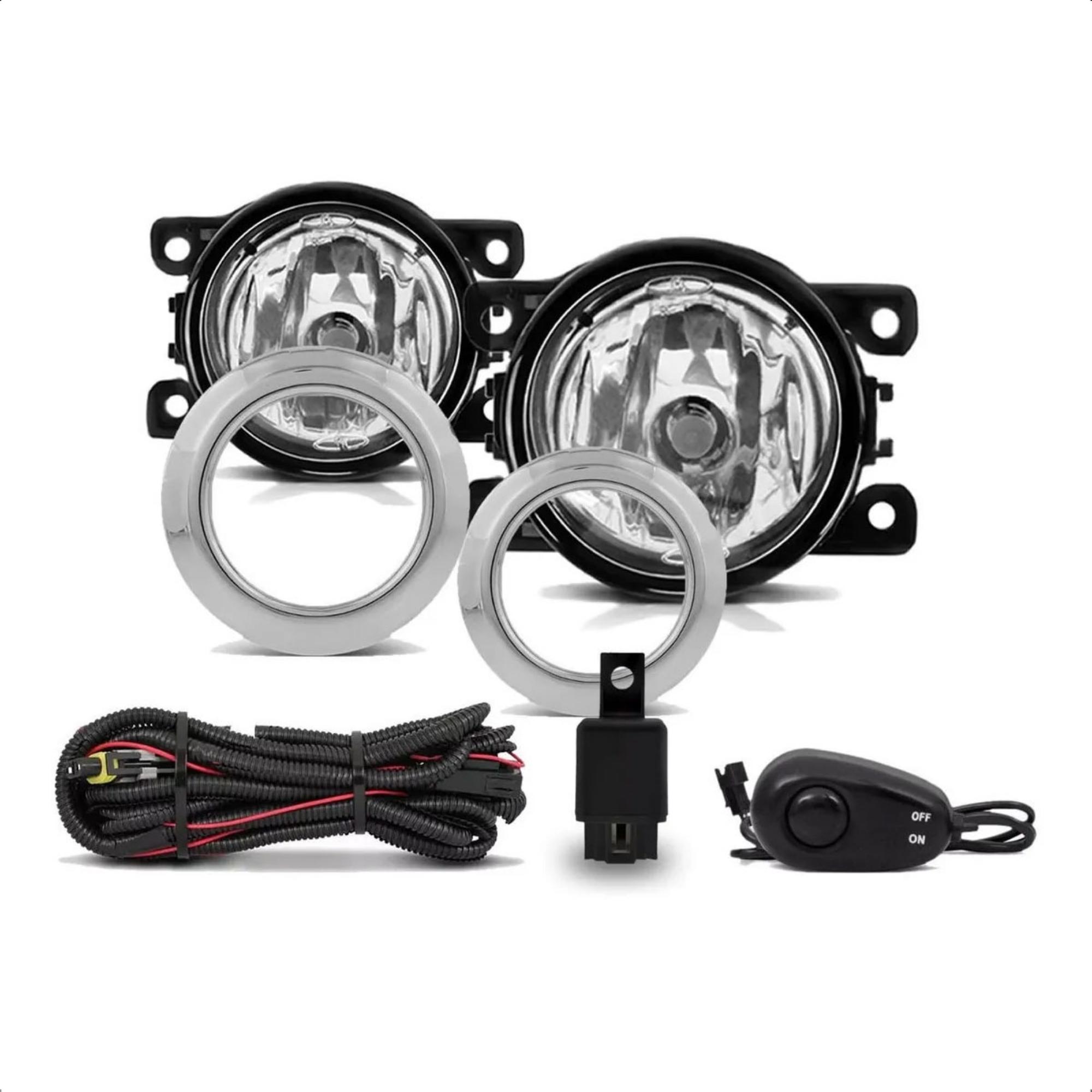 Kit Farol de Milha 307 Moldura Cromada Botão Alternativo Colante Farois LD e LE Suits - STS801PG