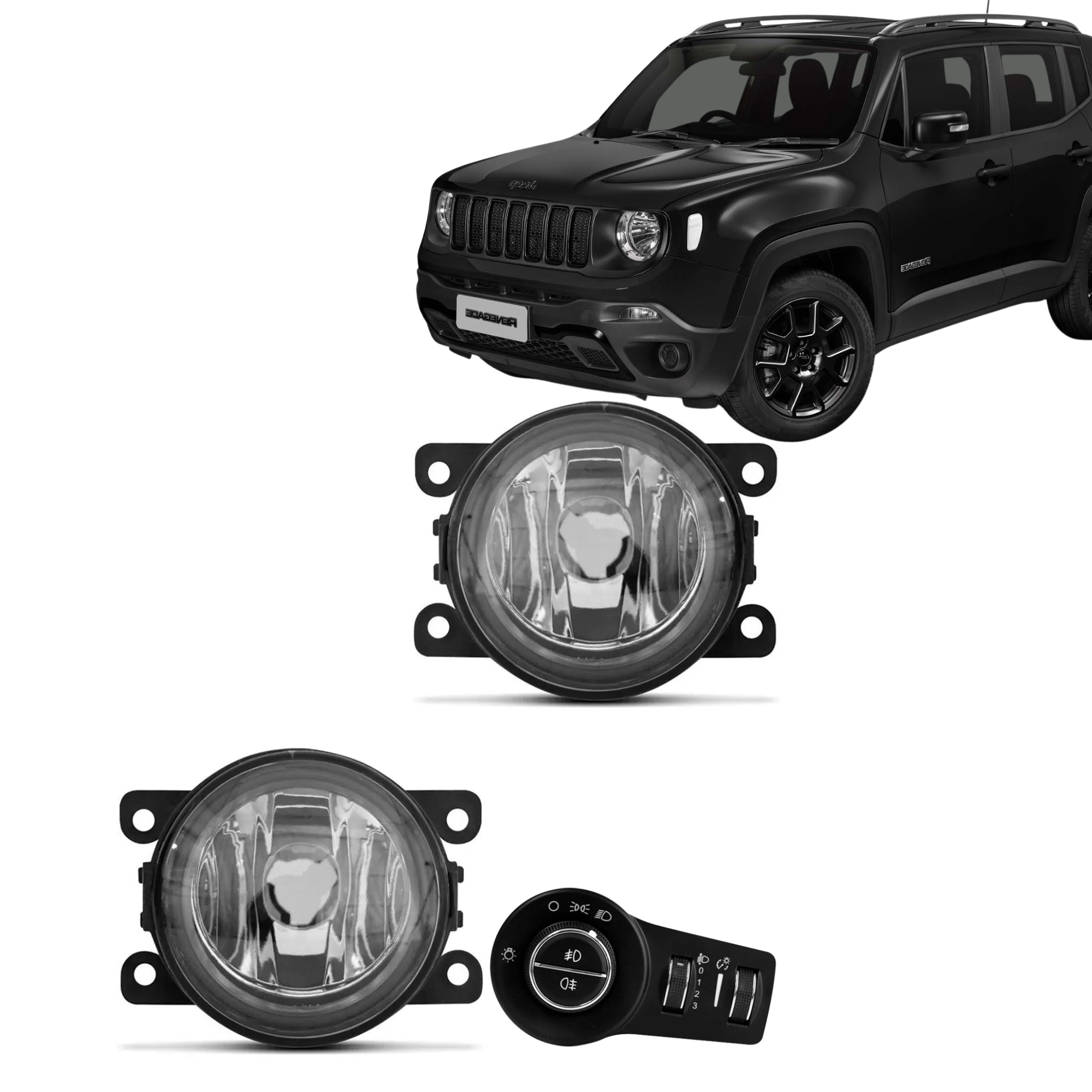 Kit Farol de Milha Renegade 2019 a 2020 sem Moldura Lente Vidro Botão Modelo Fabrica Suits - STS094JP