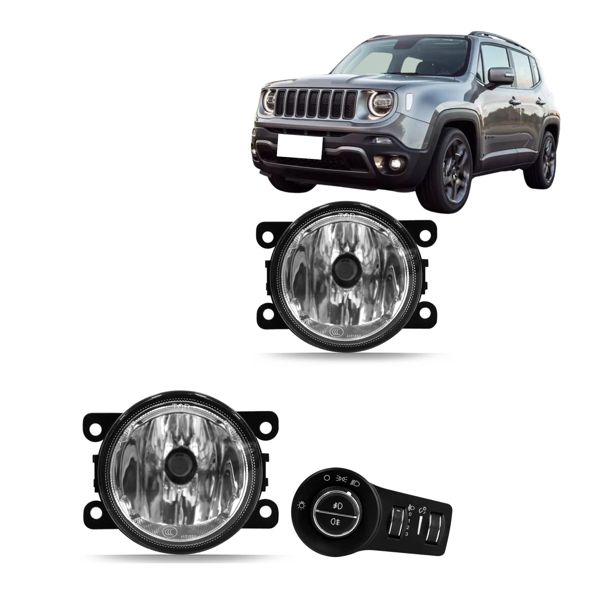 Kit Farol de Milha Renegade 2019 a 2020 Aro Farol de Led Botão Modelo de Fabrica - Suits STS096JP