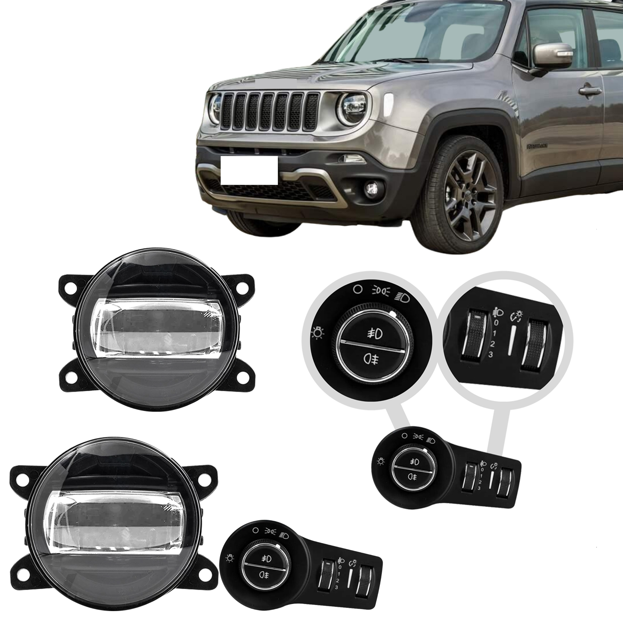 Kit Farol de Milha Renegade 2019 e 2020 Farol de Led Botão Modelo de Fábrica Suits - STS098JP