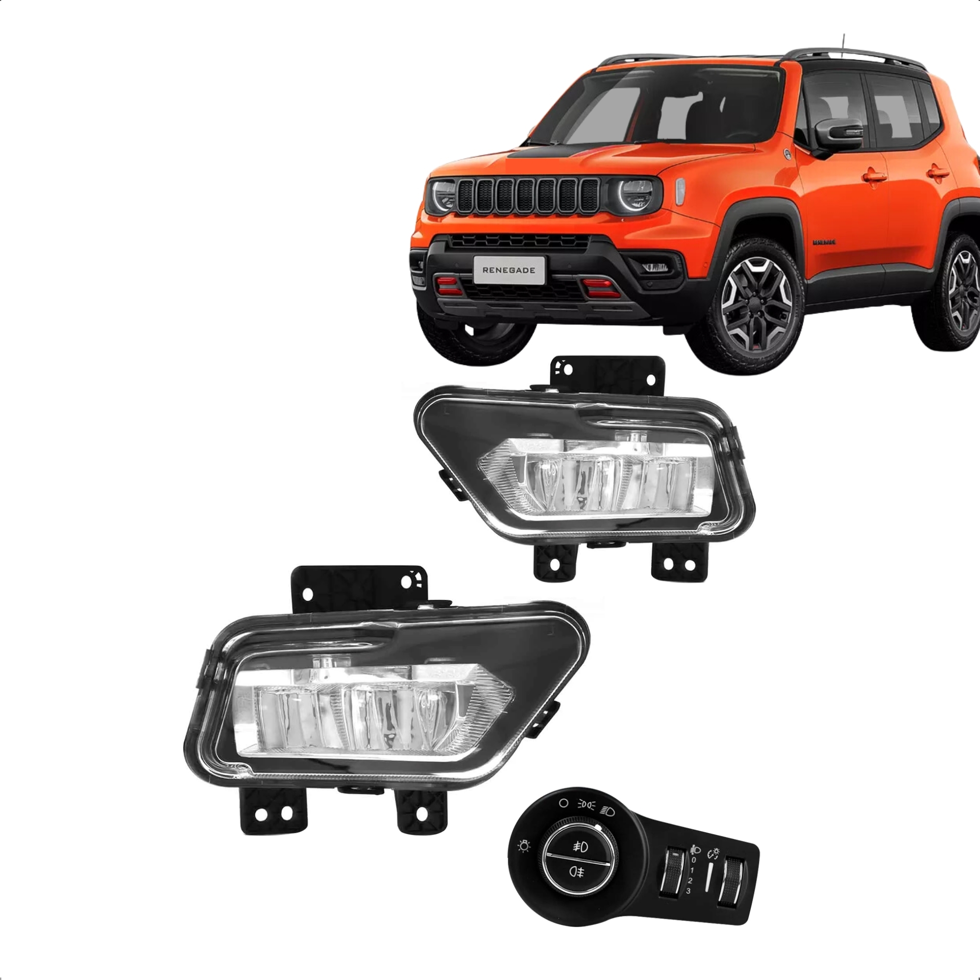 Kit Farol de Milha Renegade 2022 a 2024 Farol de Led com Botão Modelo Original Suits - STS101JP