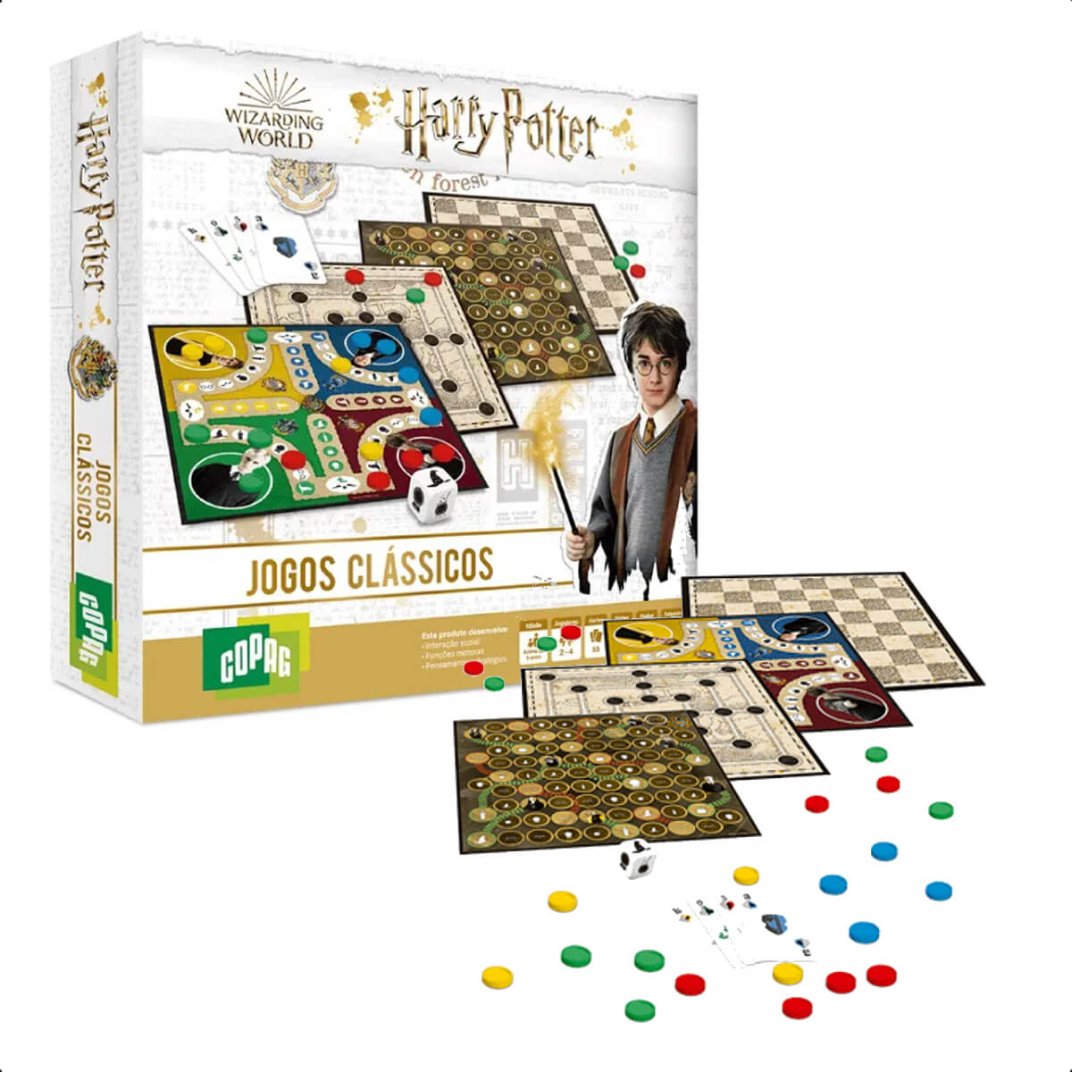 Kit Brinquedo Jogo de Tabuleiro Harry Potter Clássicos com Baralho + Jogo Carton Harry Potter Desafio Das Horcruxes