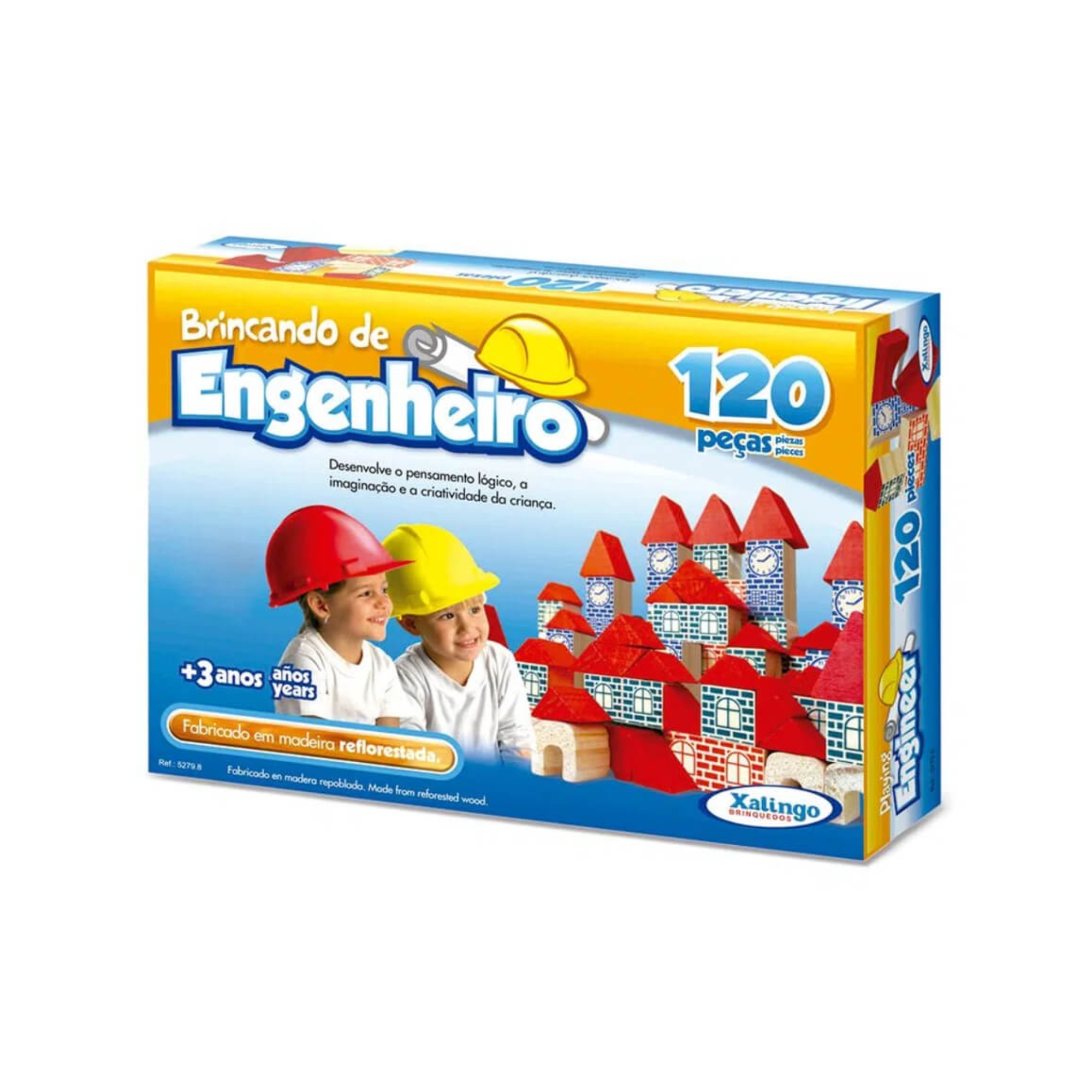 COMP Kit Brinquedo De Engenheiro Minha Mochilinha Infantil 100 Peças + Bloco de Montar Engenheiro 120 Peças
