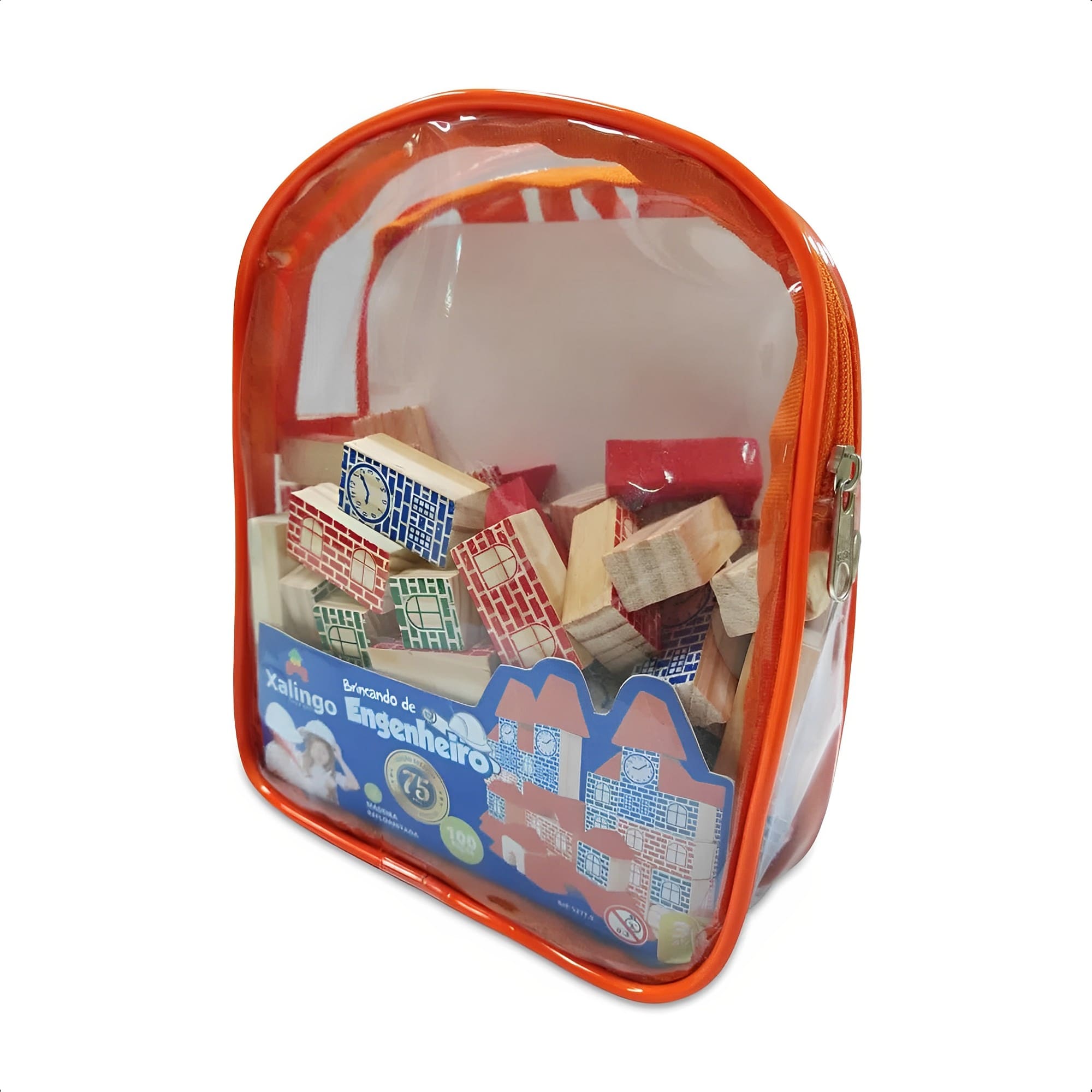 COMP Kit Brinquedo De Engenheiro Minha Mochilinha Infantil 100 Peças + Bloco de Montar Engenheiro 120 Peças