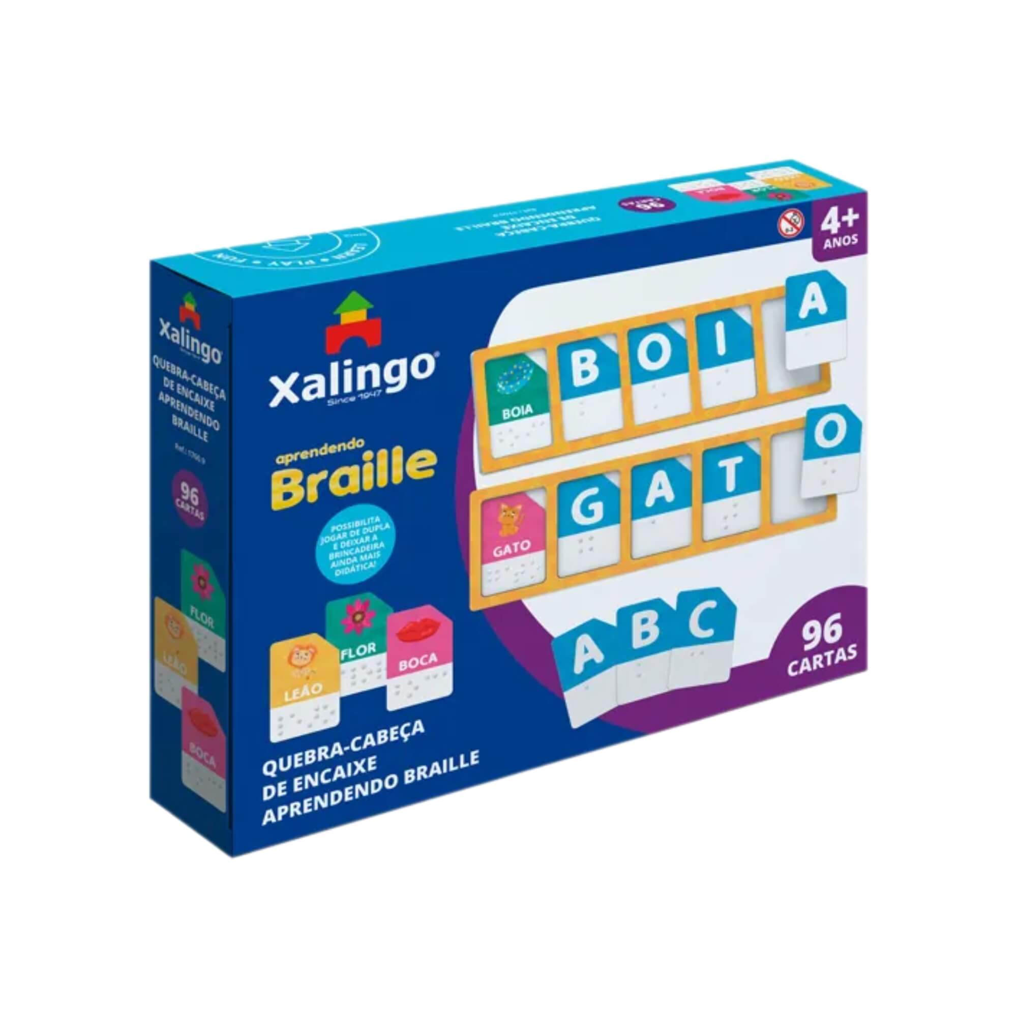 Jogo Infantil Quebra-Cabeça de Encaixe Aprendendo Braille 96 Cartas Xalingo - 17609