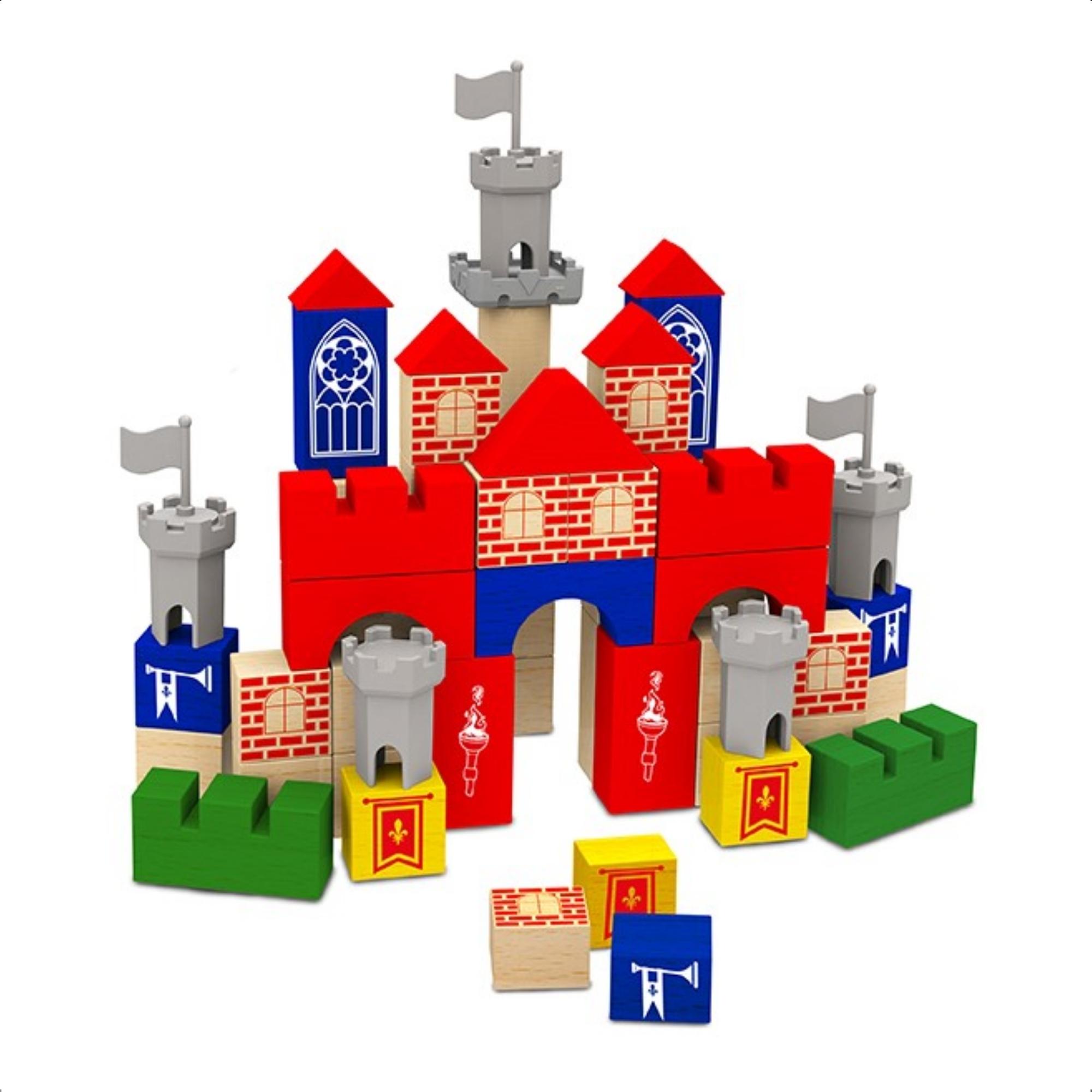 Brinquedo de Montar Brincando de Engenheiro Castelo 80 Pçs Madeira Reflorestada 54621 Xalingo