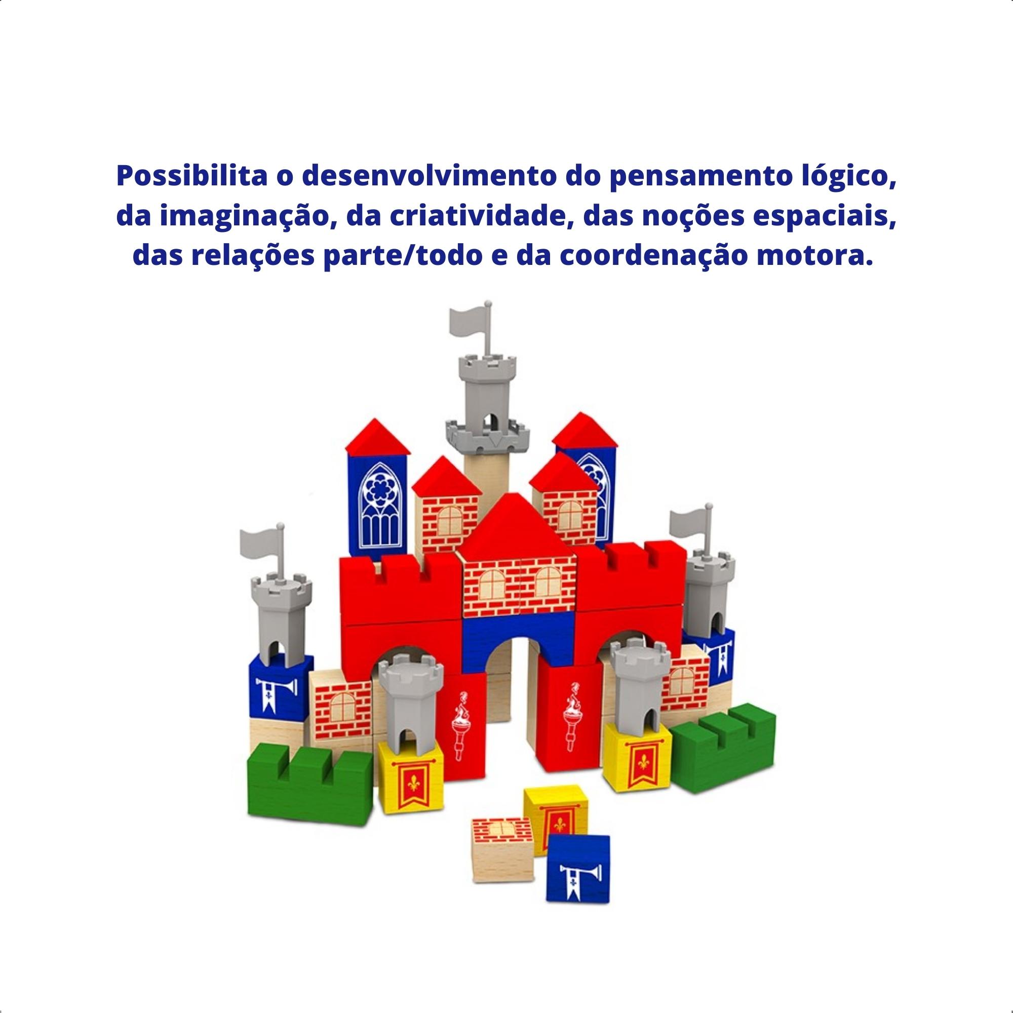 Brinquedo de Montar Brincando de Engenheiro Castelo 80 Pçs Madeira Reflorestada 54621 Xalingo