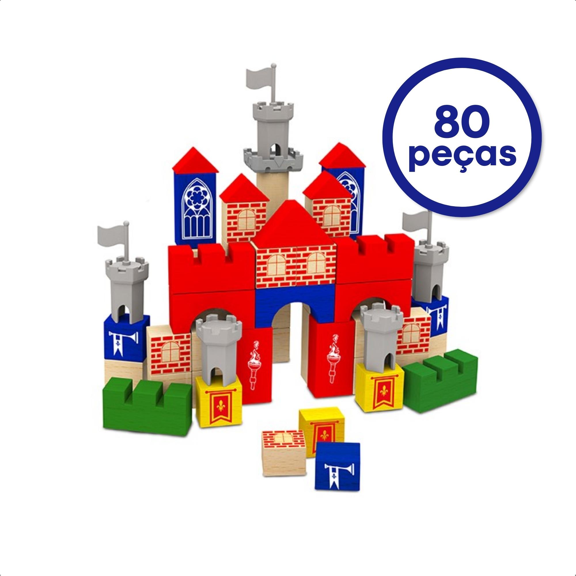 Brinquedo de Montar Brincando de Engenheiro Castelo 80 Pçs Madeira Reflorestada 54621 Xalingo
