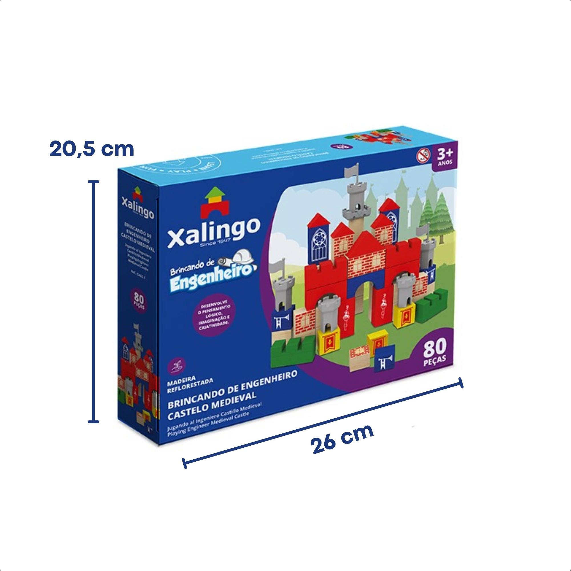 Brinquedo de Montar Brincando de Engenheiro Castelo 80 Pçs Madeira Reflorestada 54621 Xalingo