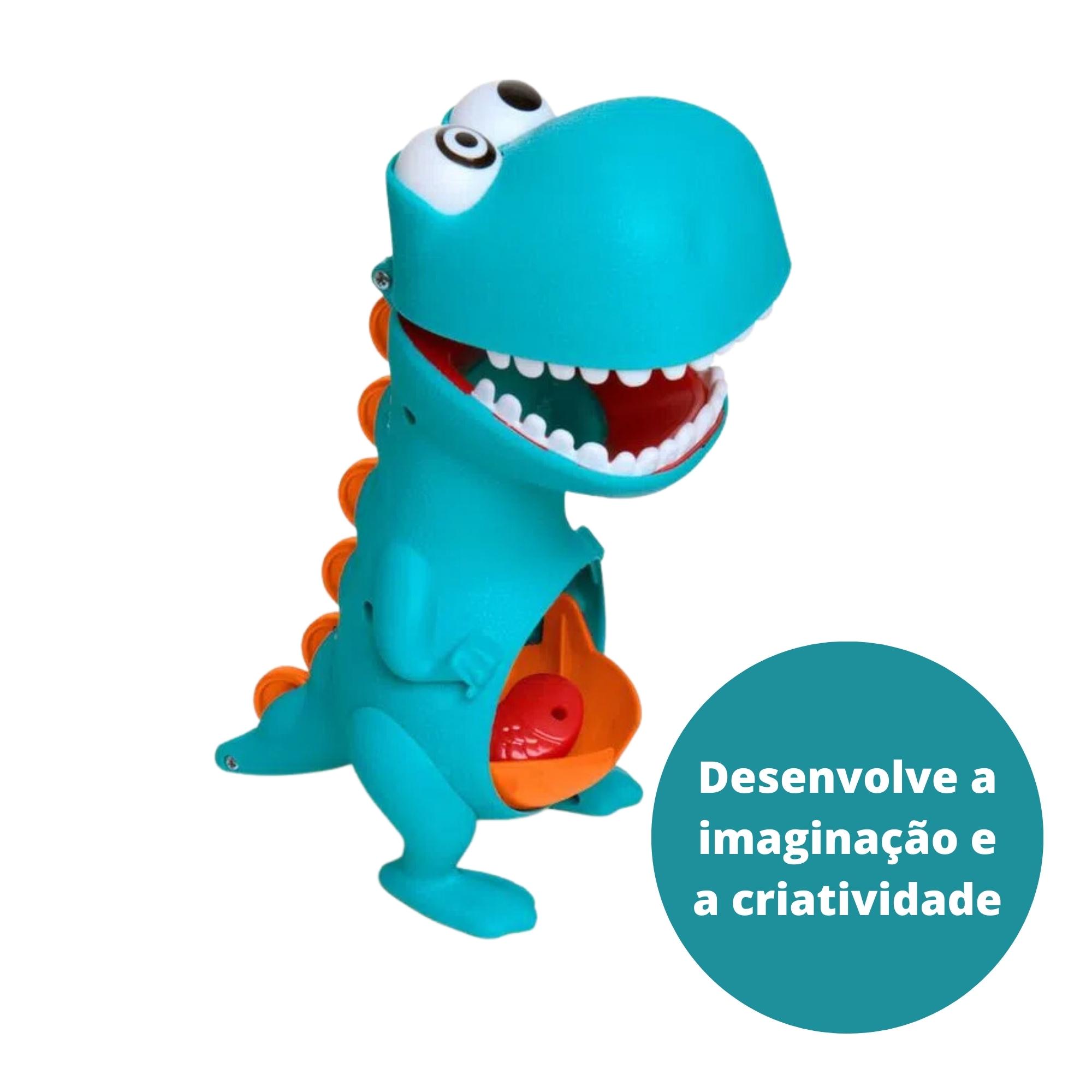 Brinquedo Infantil Boneco Dino Papa 23cm + Acessórios, Boca Abre e fecha + Comidinhas Elka - 972