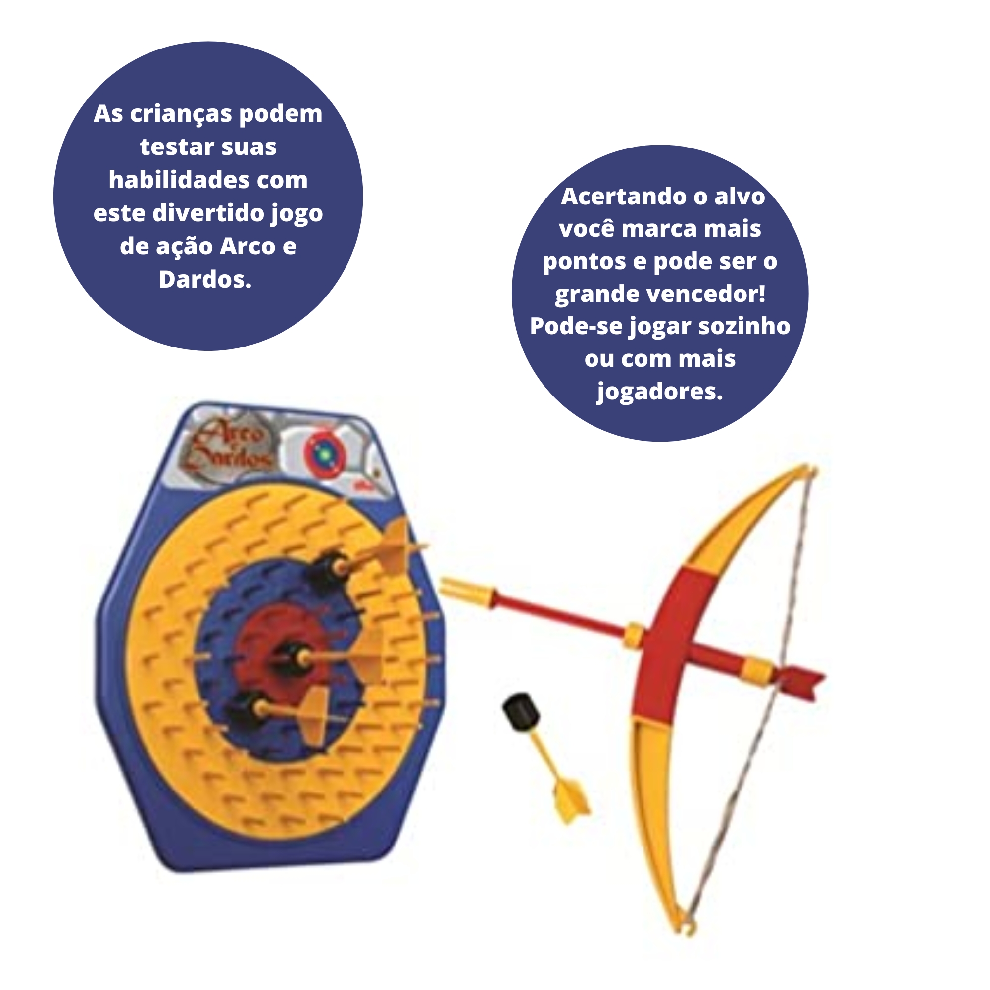 Brinquedo Infantil Acerte o Alvo c/ Arco e 4 Dardos 48cm em Plástico +6 Anos Elka - 463