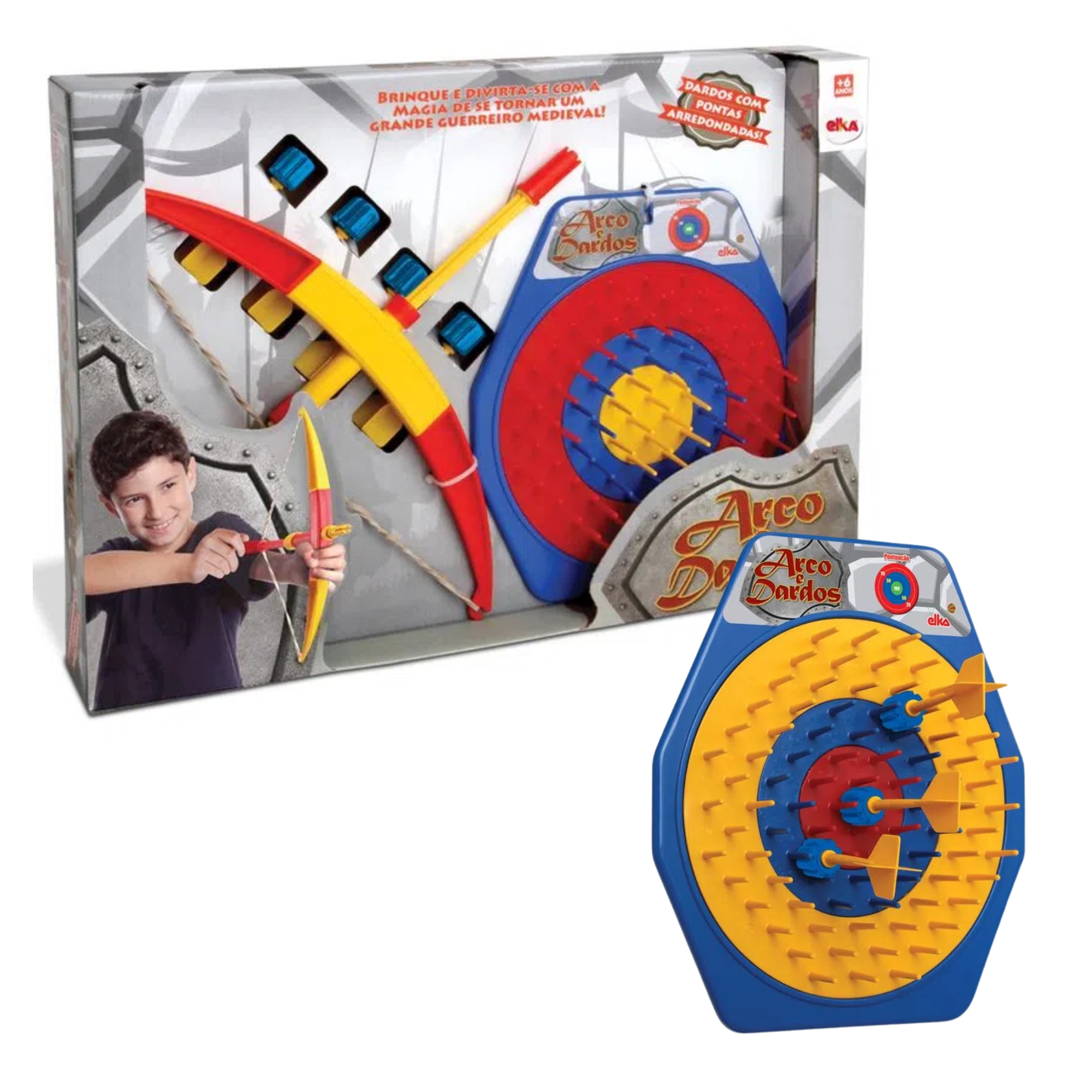 Brinquedo Infantil Acerte o Alvo c/ Arco e 4 Dardos 48cm em Plástico +6 Anos Elka - 463