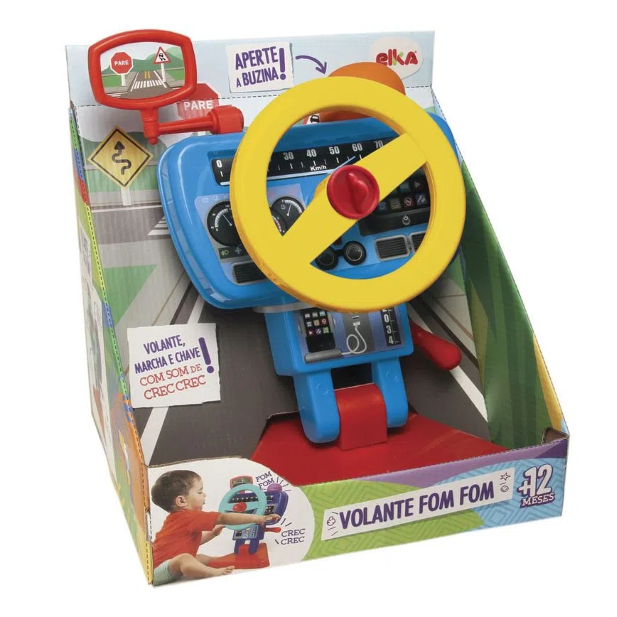 Brinquedo Infantil Volante Fom Fom 26cm em Plástico c/ Buzina, Marcha e Chave Elka - 1181