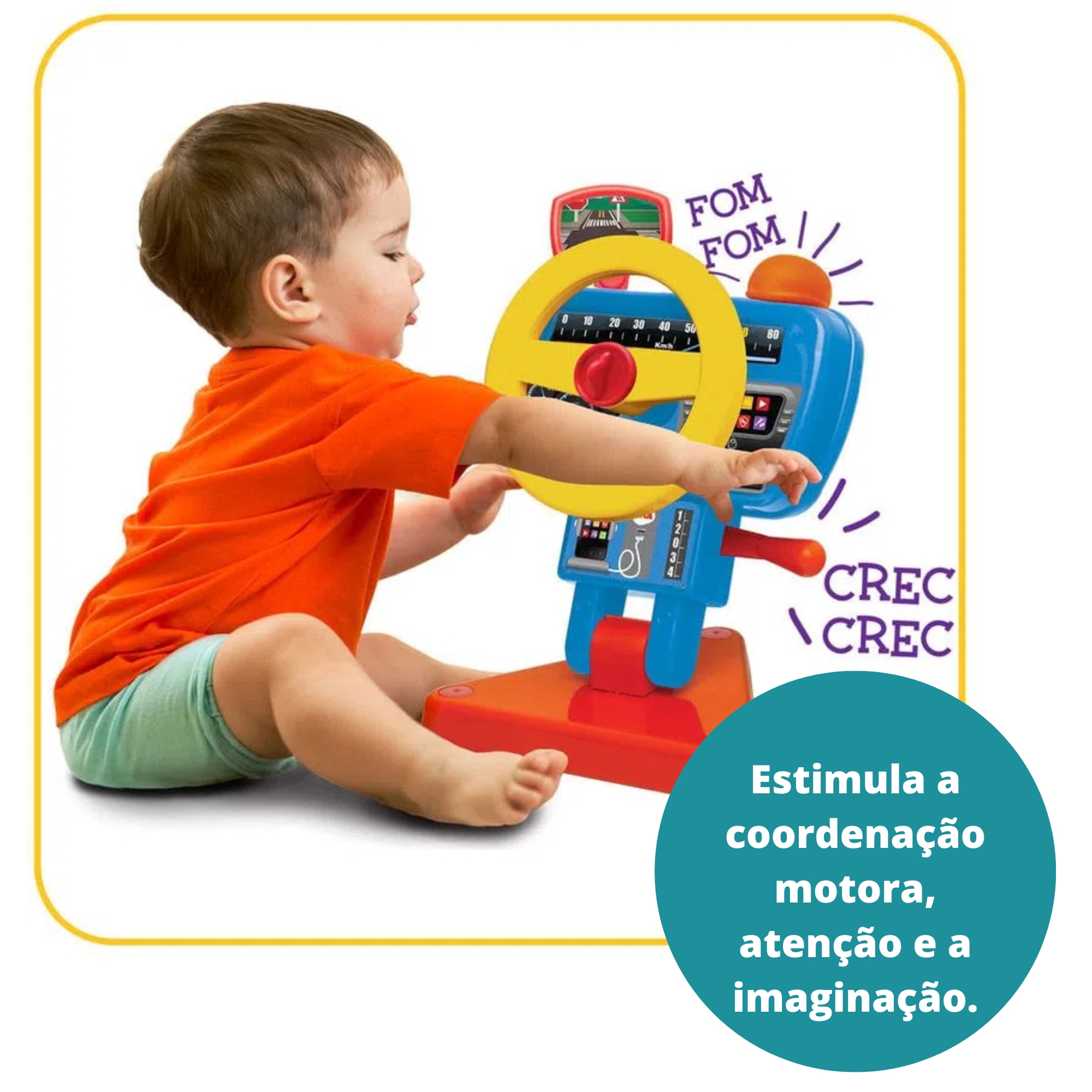 Brinquedo Infantil Volante Fom Fom 26cm em Plástico c/ Buzina, Marcha e Chave Elka - 1181