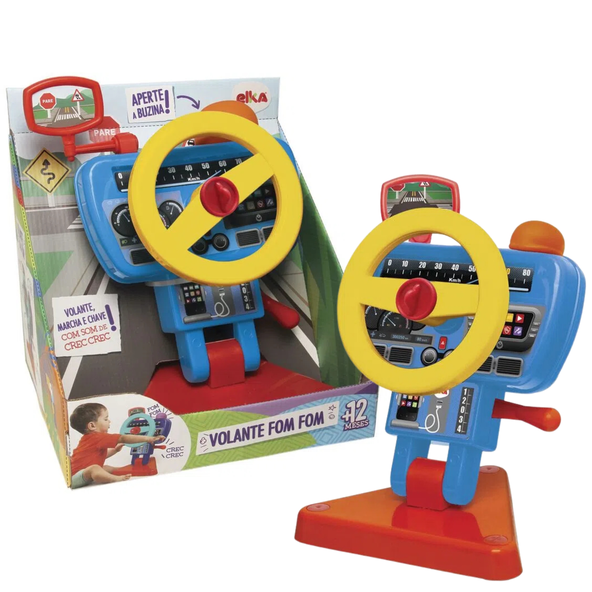 Brinquedo Infantil Volante Fom Fom 26cm em Plástico c/ Buzina, Marcha e Chave Elka - 1181