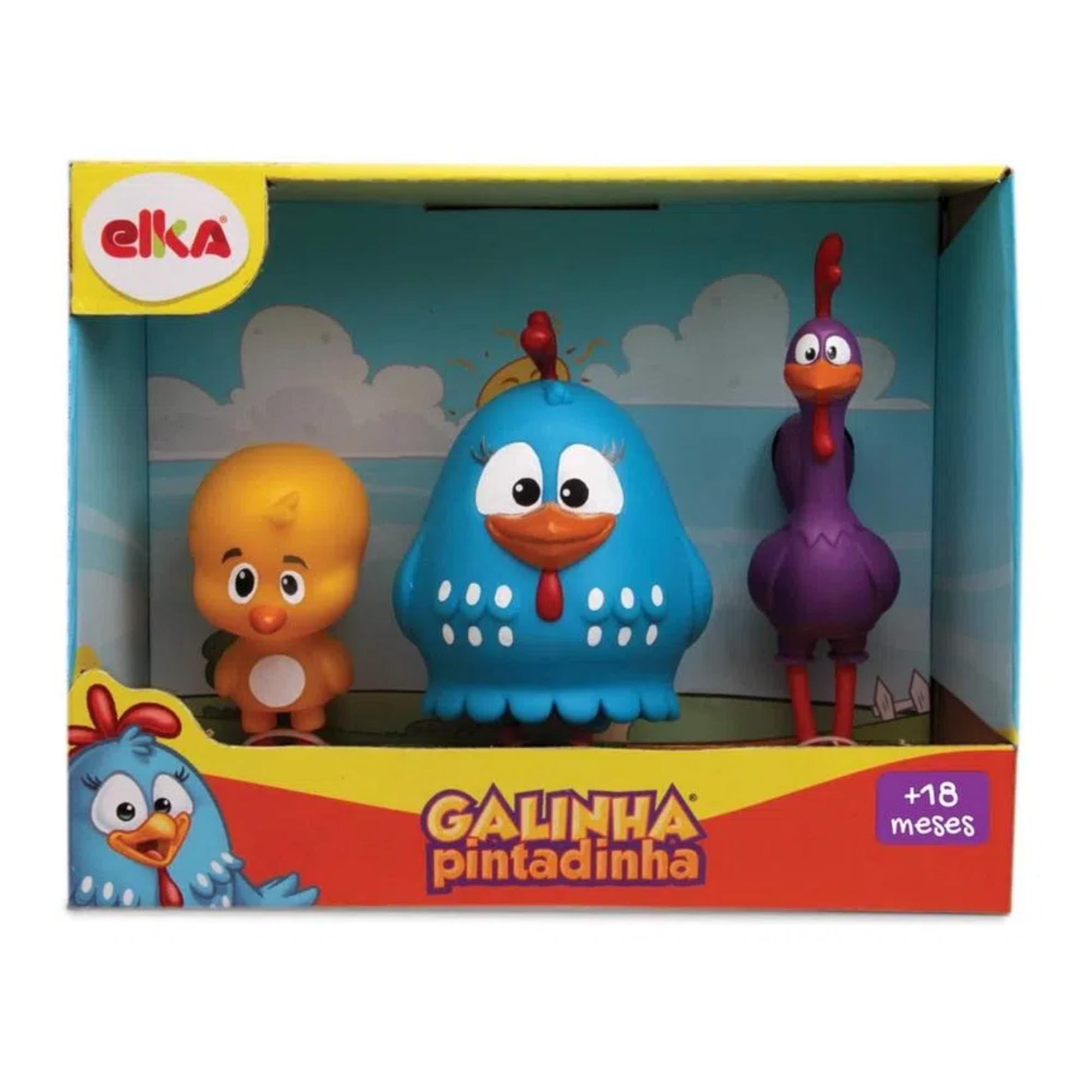 Brinquedo Infantil Família Galinha Pintadinha c/ 3 Bonecos em Plástico Vinil 28cm Elka - 1128