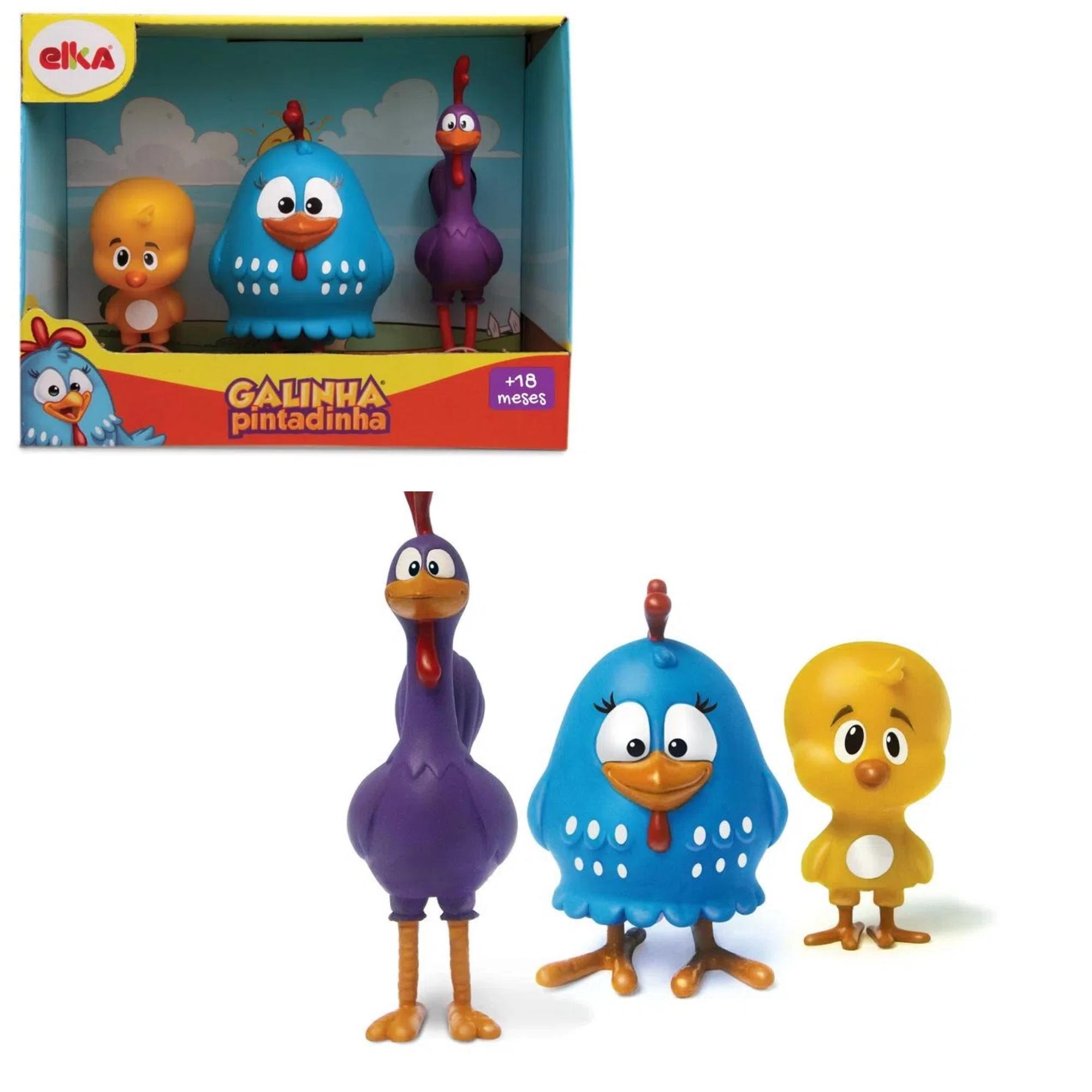 Brinquedo Infantil Família Galinha Pintadinha c/ 3 Bonecos em Plástico Vinil 28cm Elka - 1128