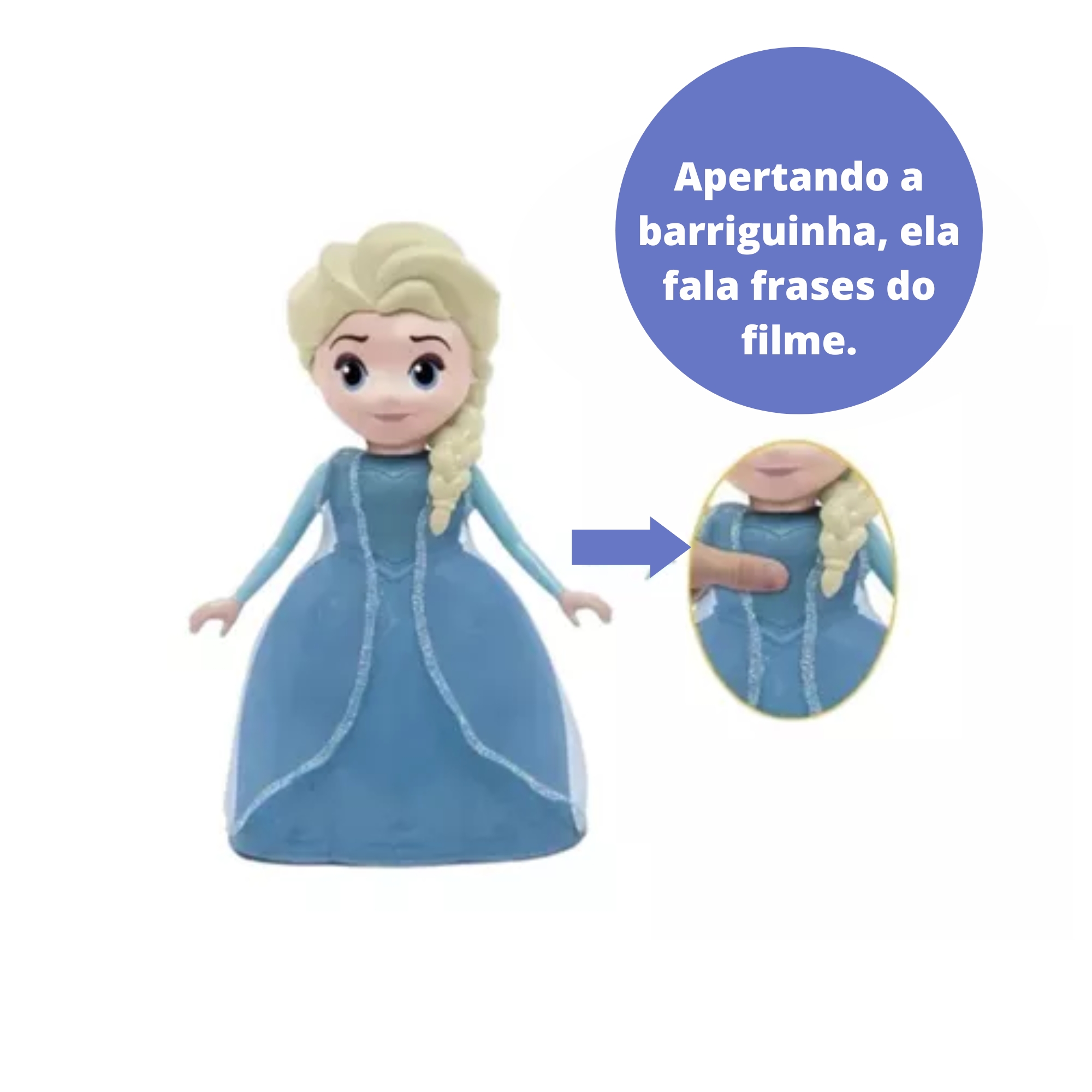 Boneca Frozen Elsa com Som 24cm Fala Frases do Filme Desliza +2 anos Disney Brinquedo Elka - 947