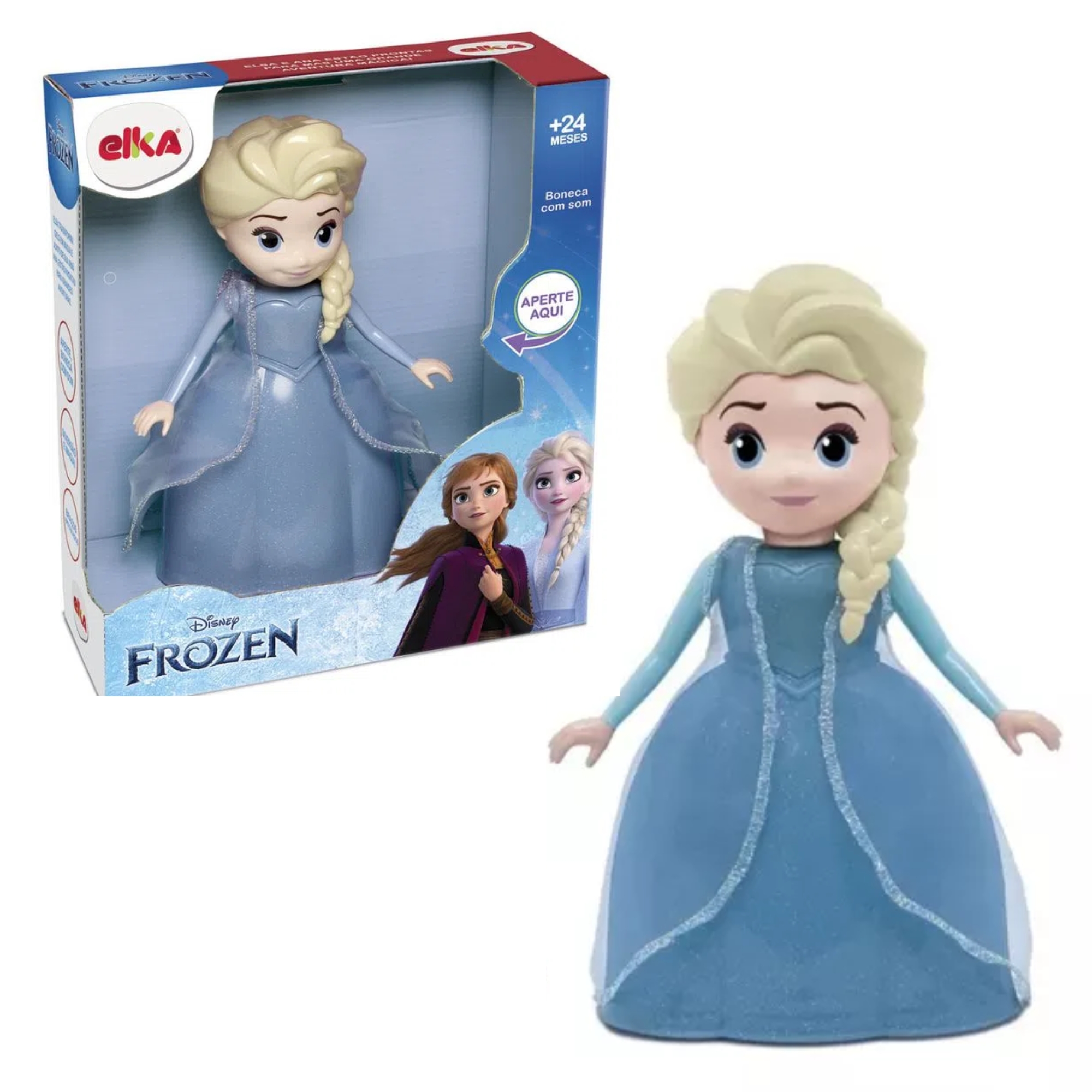Boneca Frozen Elsa com Som 24cm Fala Frases do Filme Desliza +2 anos Disney Brinquedo Elka - 947