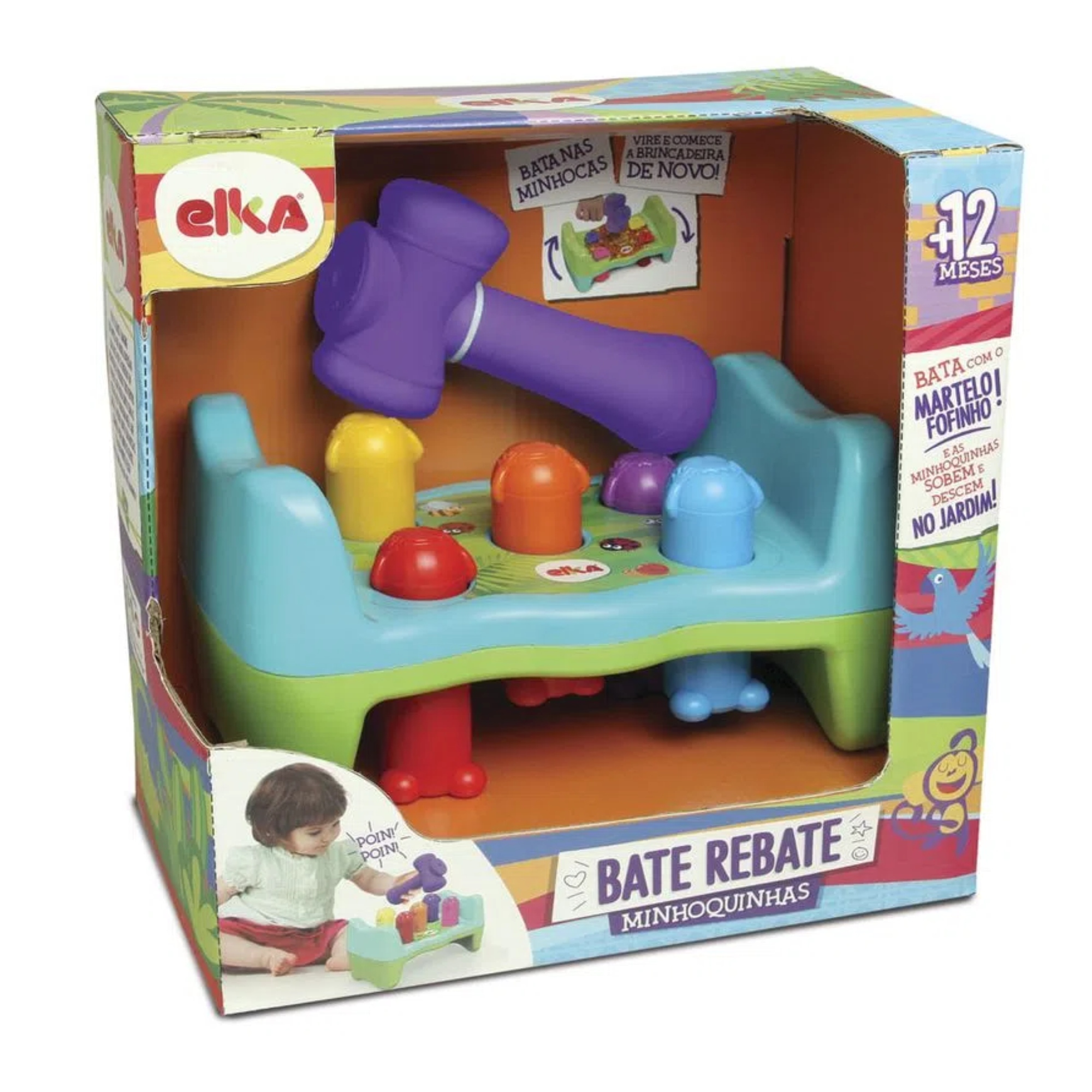 Brinquedo Infantil Martelinho Bate Rebate Minhoquinhas Plástico Desenvolve o Raciocínio Elka 1172